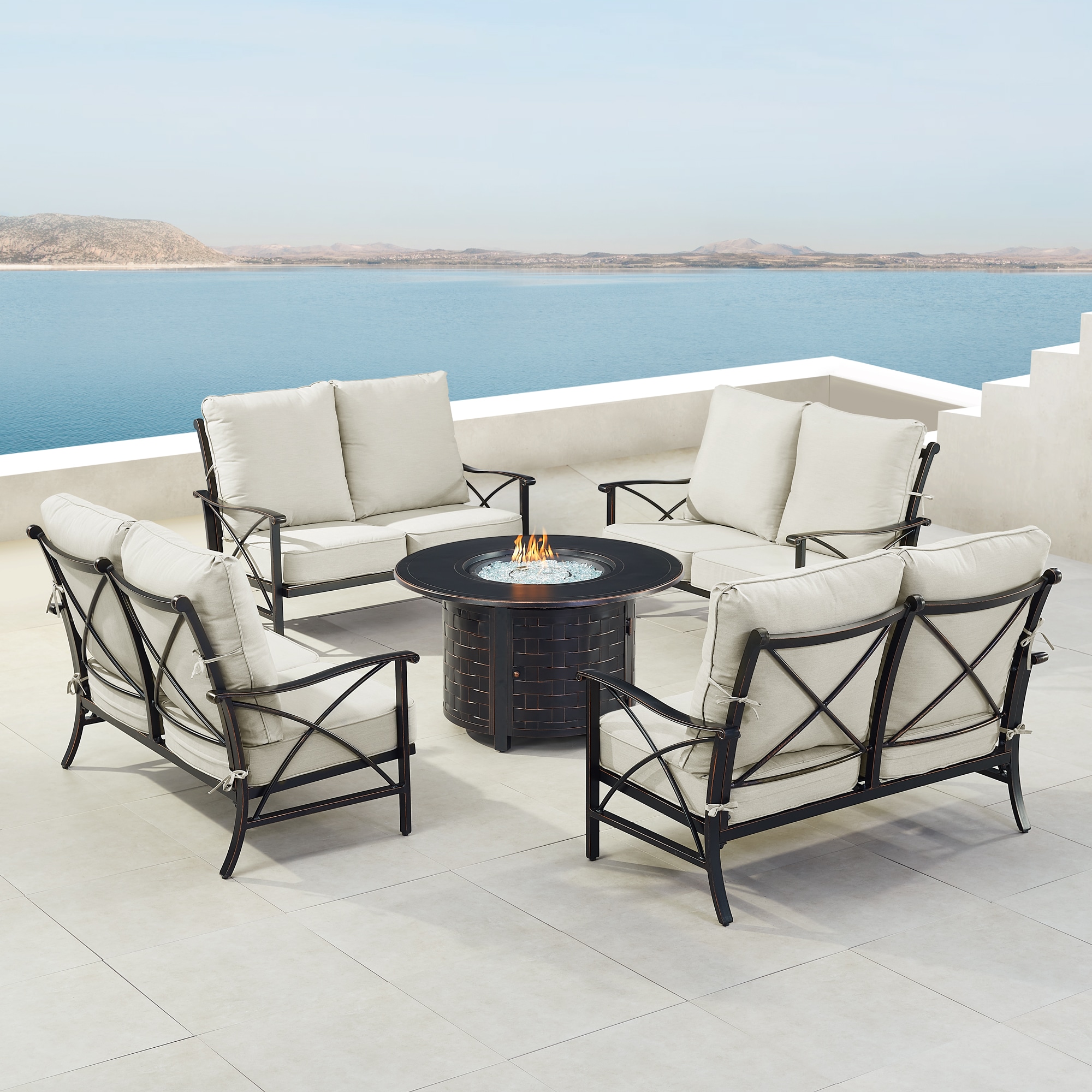 Oakland Living AHRI4LSRICOLGCUIBA 22-Piece Patio Conversation Set with Gray Cushions