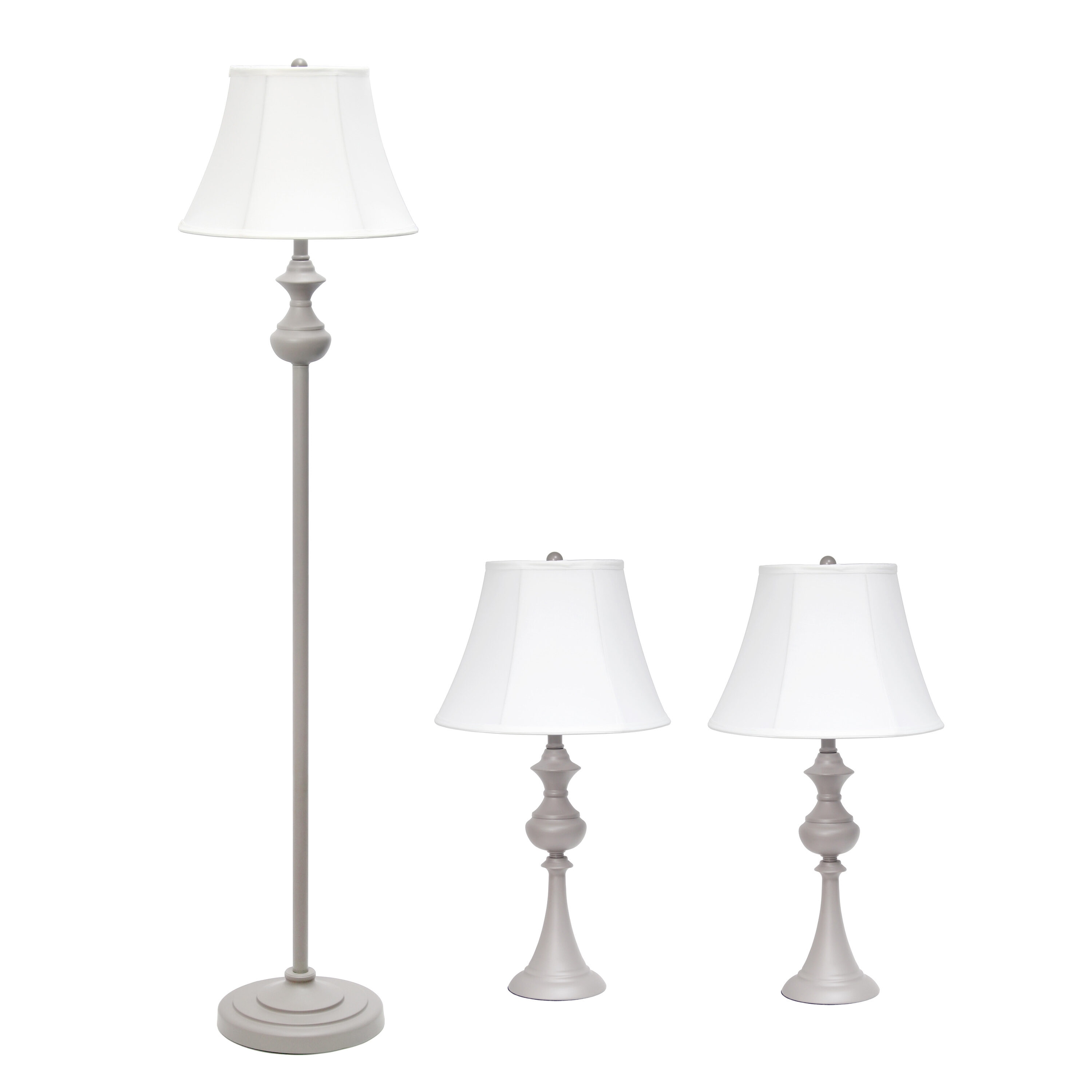 Lalia Home LHS-1007-GY Perennial Traditional Medium base (E-26) Lamp Set with White Shades