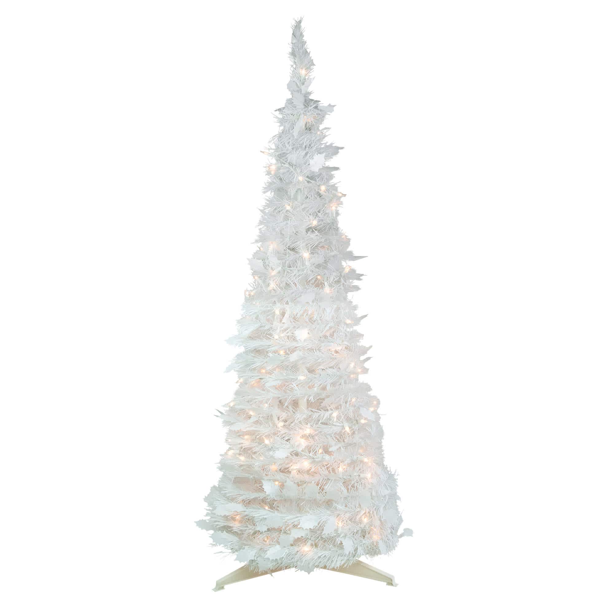 Northlight - 4 feet Pre-Lit White Tinsel Pop-Up Artificial Christmas Tree Clear Lights