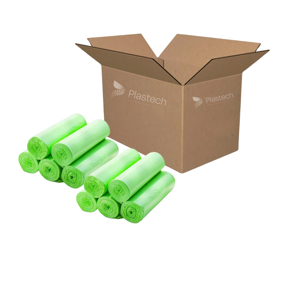 Plastech Products 55GTBB-CS 55-Gallon Green Indoor/Outdoor Paper Recycling Drawstring Trash Bag 320 -Count