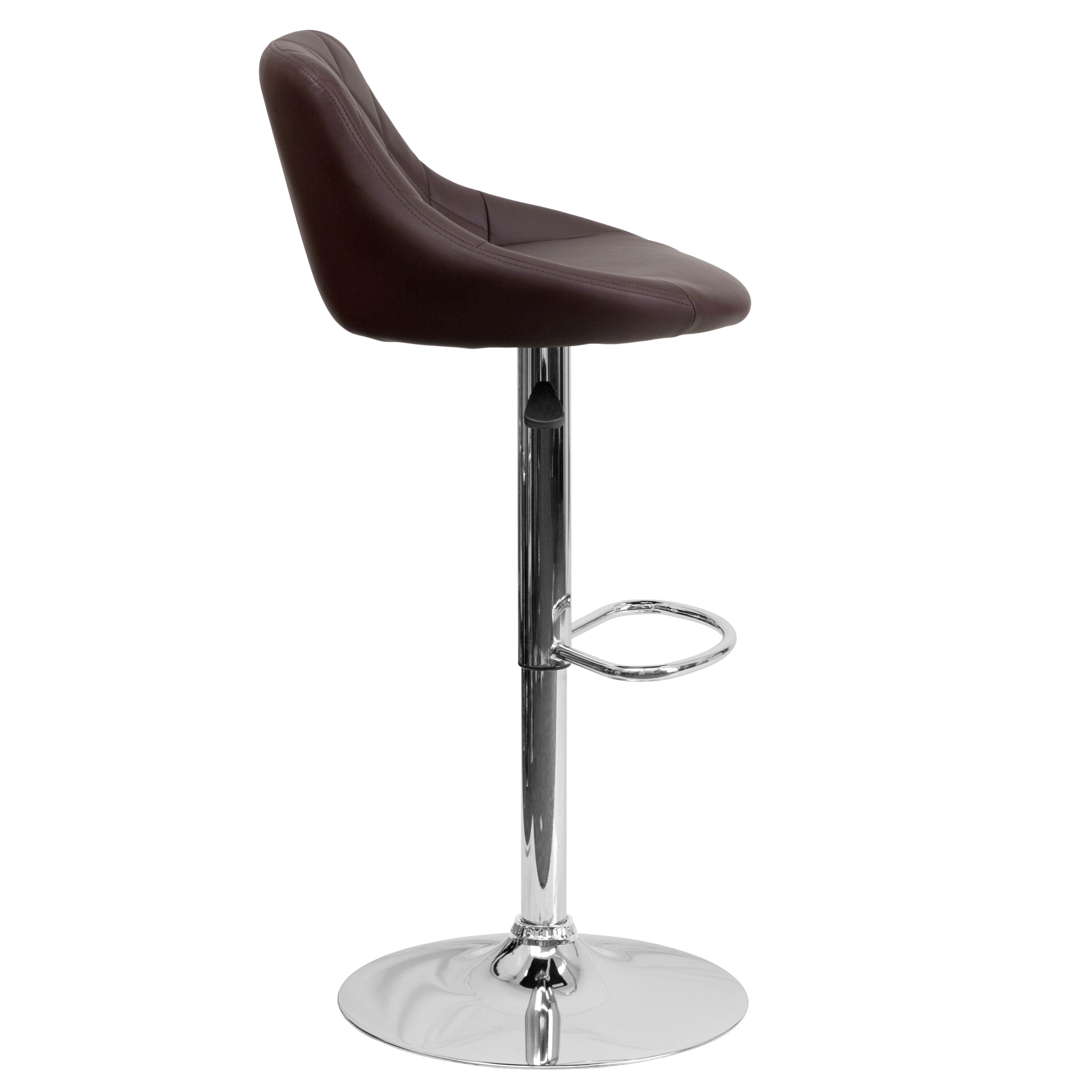 Brown Vinyl Adjustable Height Swivel Bar Stool with Chrome Base