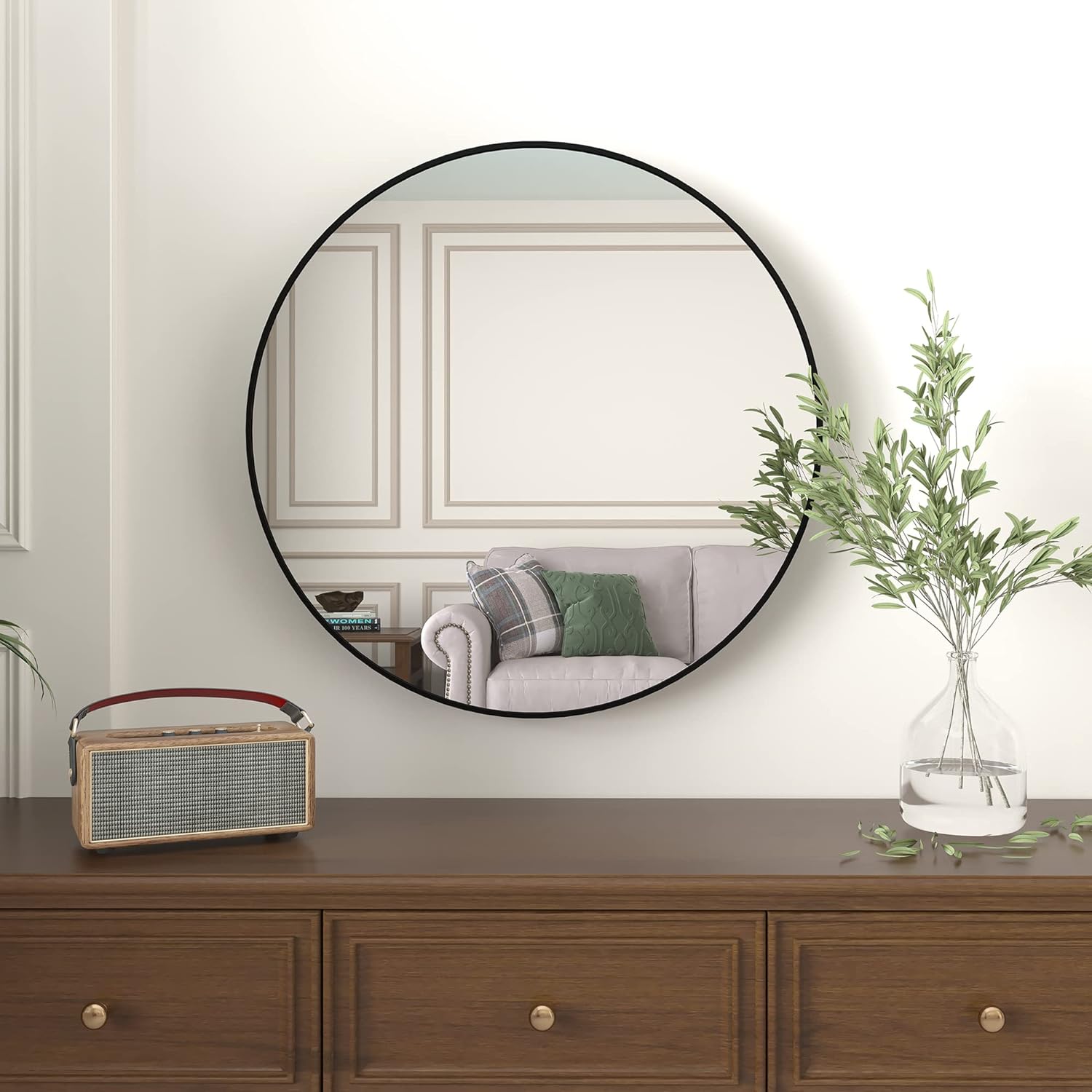 Forclover FH Round Bathroom Mirror 36-in x 36-in Framed Round Bathroom ...