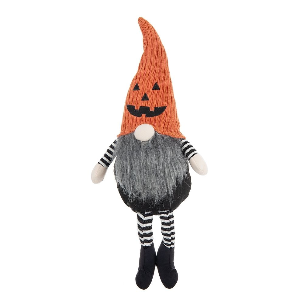 ROSMENA 23.5IN Large Fabric Sitting Jack-O-Lantern Gnome with Beard Striped Arms for Halloween Home Decor Tabletop Shelf Centerpiece