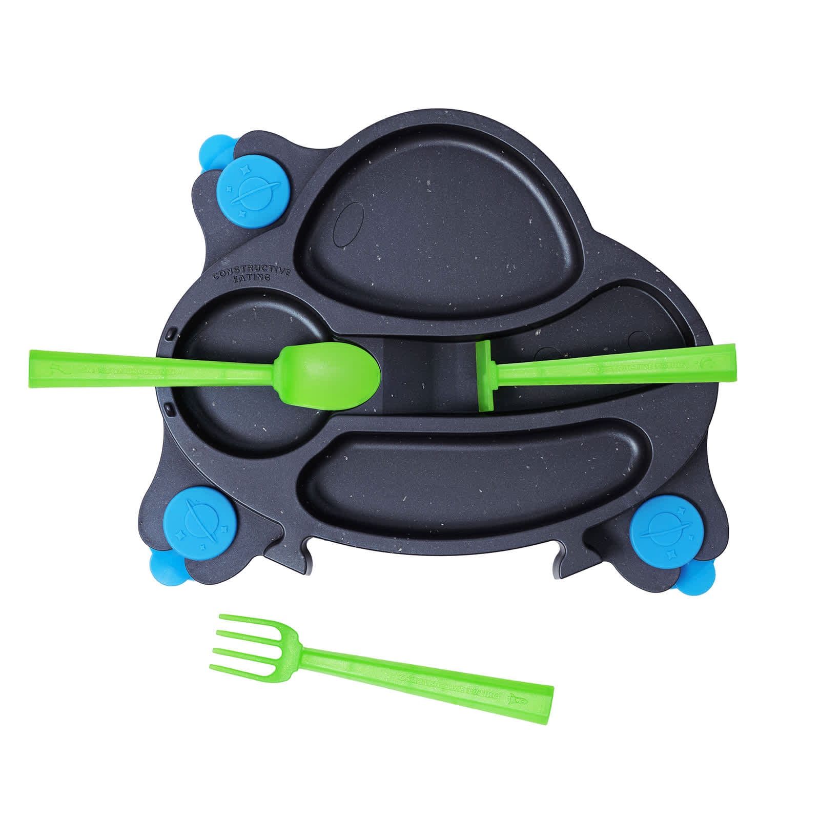 Constructive Eating  UFO Theme Divided Suction Training Plate and Utensils for Kids and Toddlers