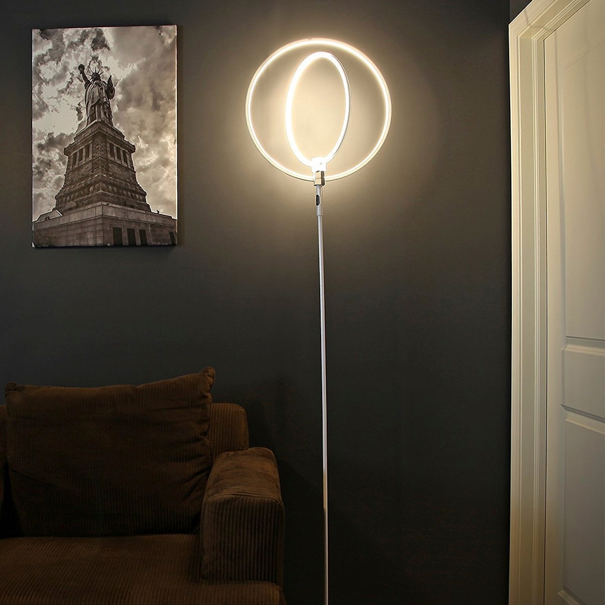 White Adjustable LED Touch Floor Lamp with Dual Rings