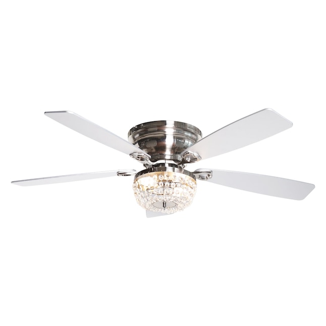 Parrot Uncle 48 In Satin Nickel Indoor Flush Mount Chandelier Ceiling Fan With Remote 5 Blade The Fans Department At Com - Flush Mount Ceiling Fan With Chandelier Light Kitchen