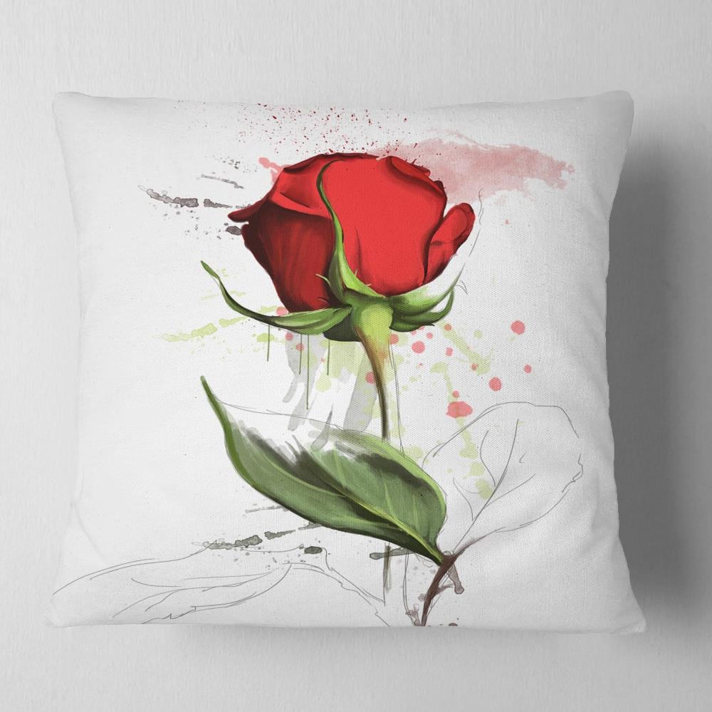 Designart Red Rose Painting with Splashes - Floral Throw Pillow - 18x18, Size: 18 x 18