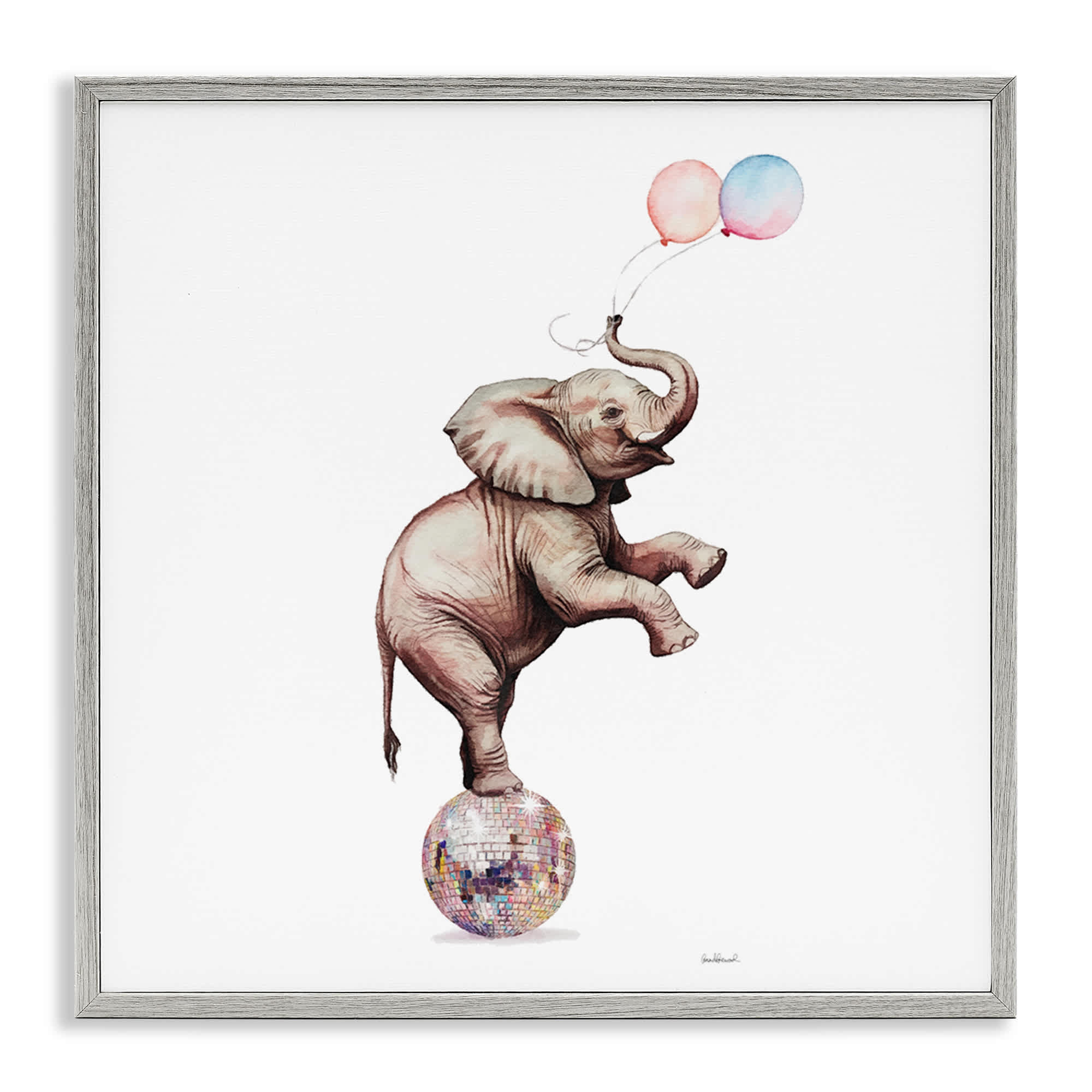Stupell Industries BS-127-GFF-12X12 Elephant and Balloons Disco Gray Framed Giclee Art By Amanda Greenwood 12 x 12