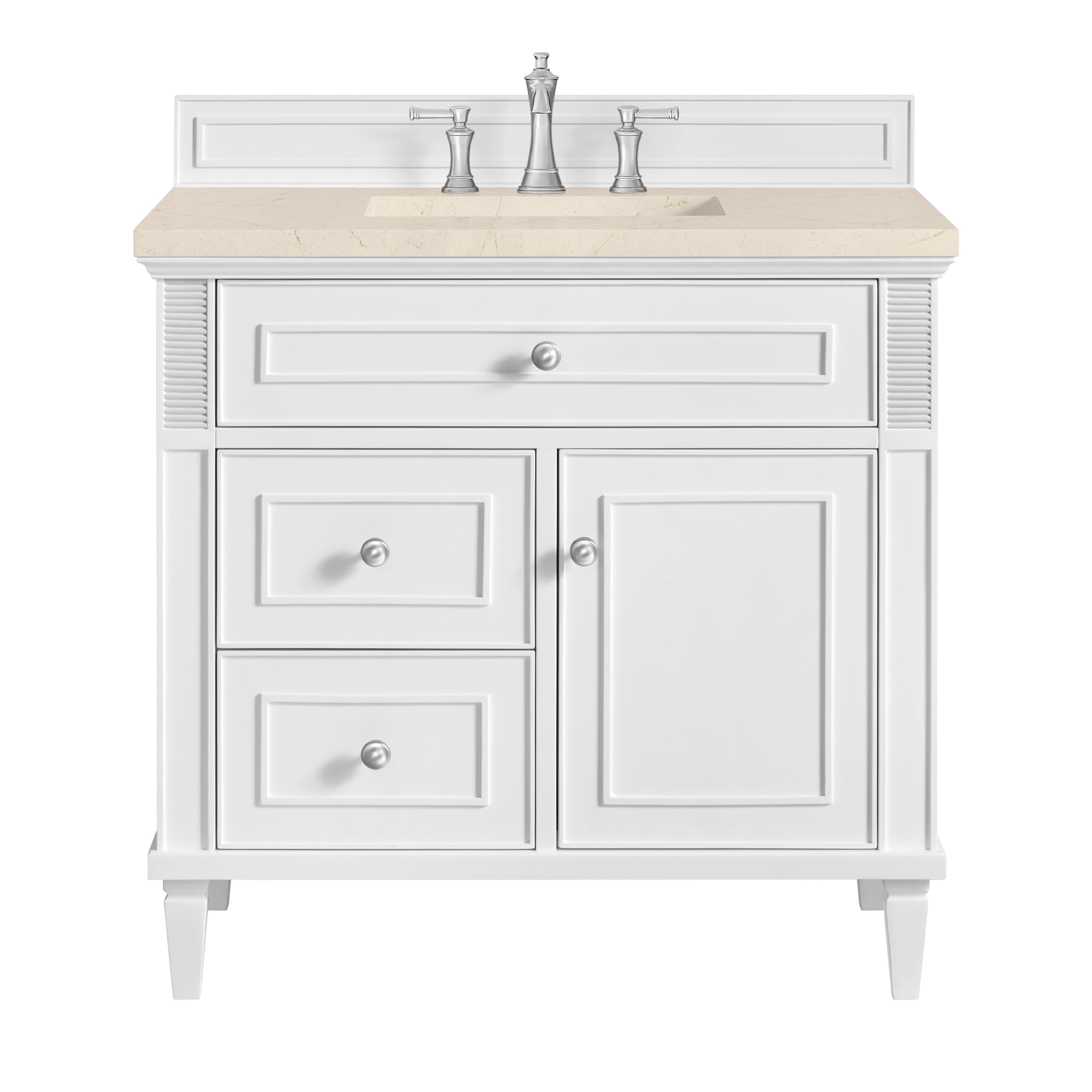 James Martin Vanities 424-V36-BW-3EMR Lorelai 36-in Bright White Undermount Single Sink Bathroom Vanity with Eternal Marfil Quartz Top