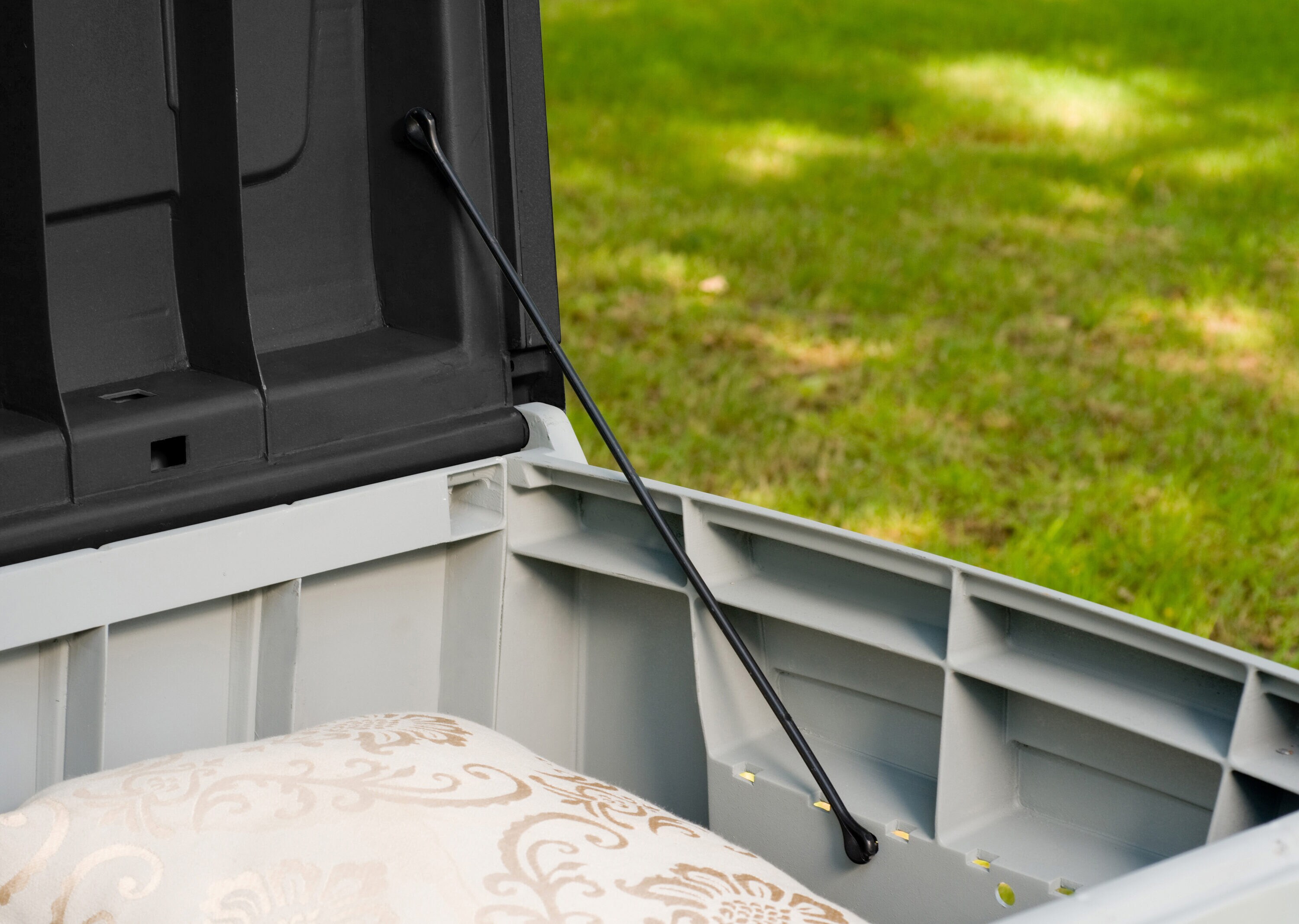 Keter 90 Gallon Black and Gray Lockable Plastic Deck Box