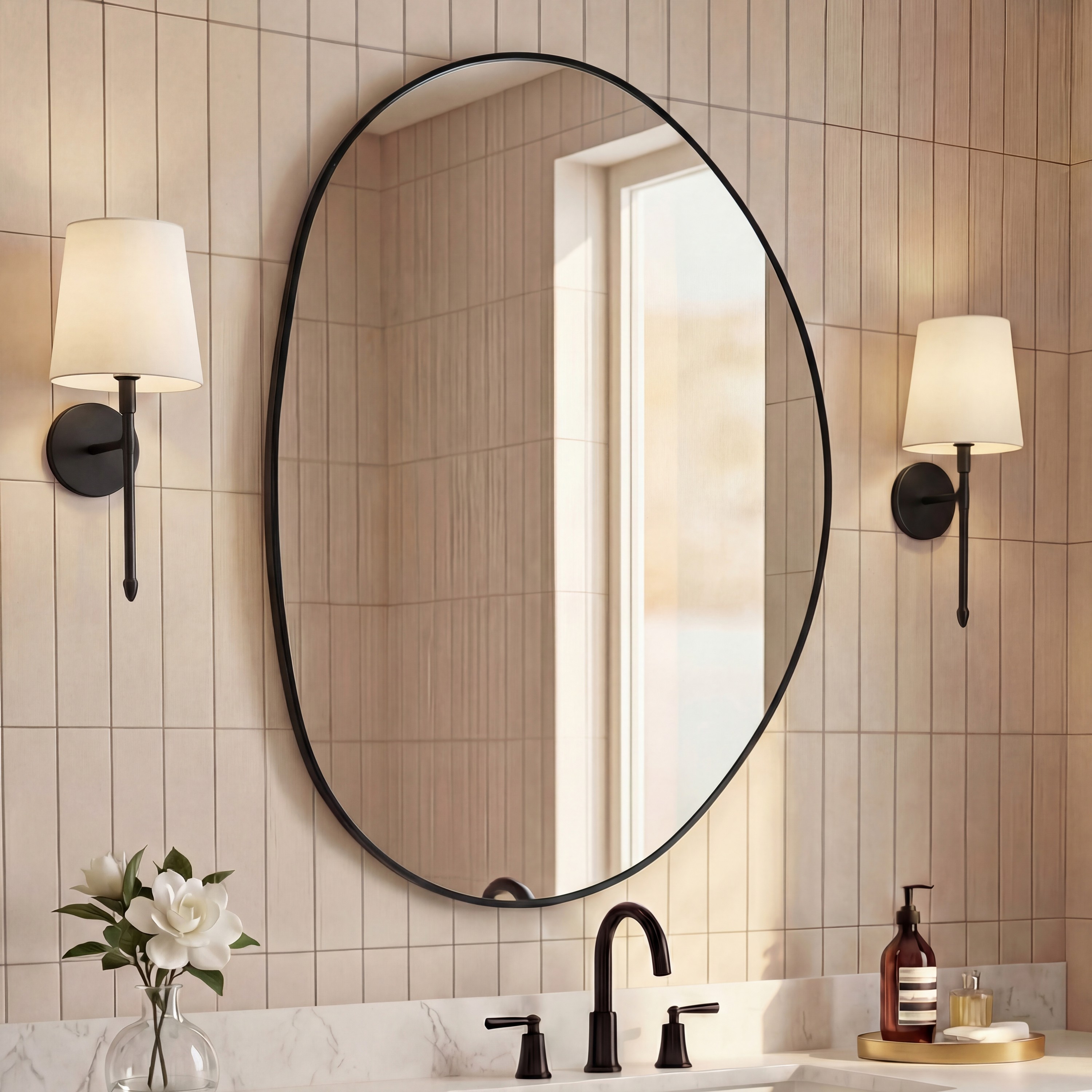 JONATHAN  Y - Aurelia 24-in. W x 36-in. H Medium Irregular Oval Metal Framed Wall Mounted Mirror ...