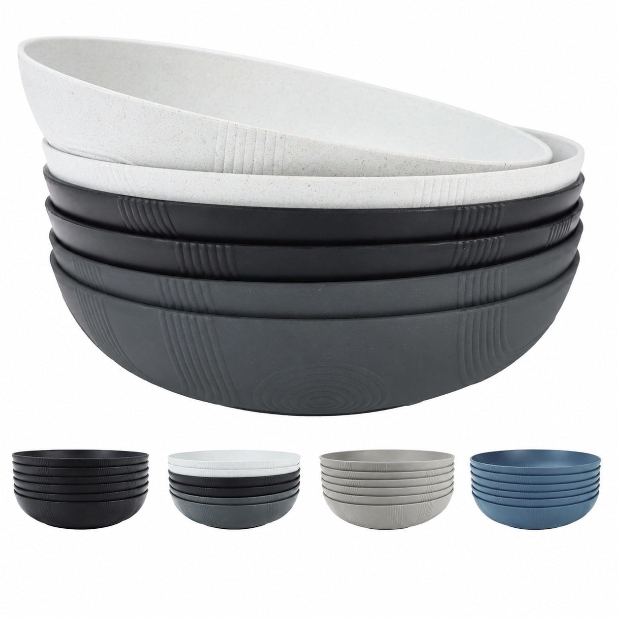 Aoibox  Wheat Straw 65 fl oz Black to Grey Fiber and PP Salad Serving Bowls Set of 6 Salad Dessert Pasta Soup Bowls