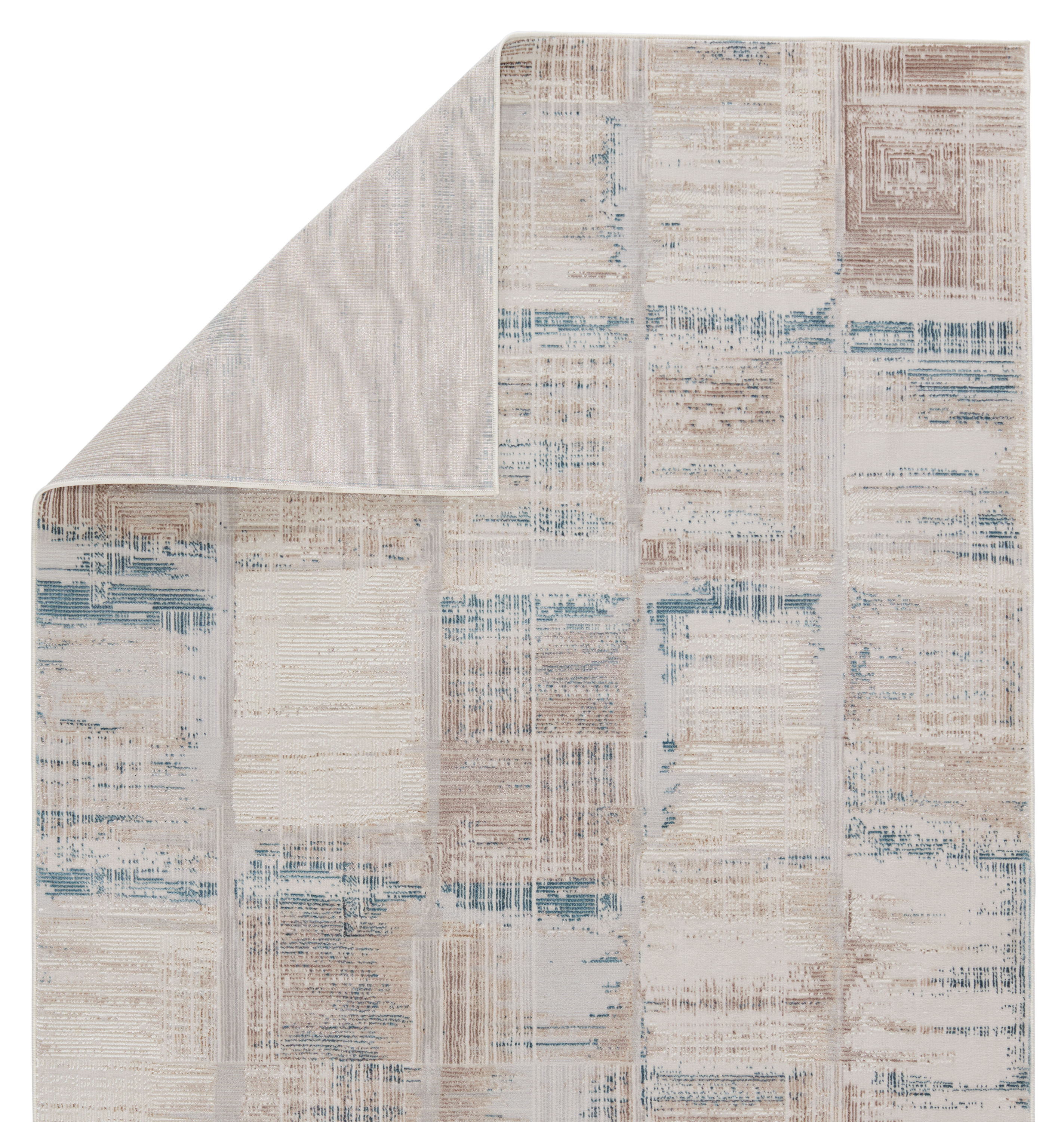 Halvard Blue and Ivory Lattice 5'x8' Washable Wool-Blend Area Rug