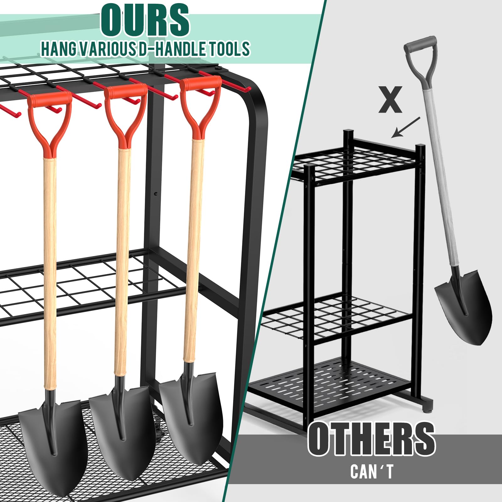 UUDULY Garden Tool Organizer for Garage Yard Tool Storage Rack with ...