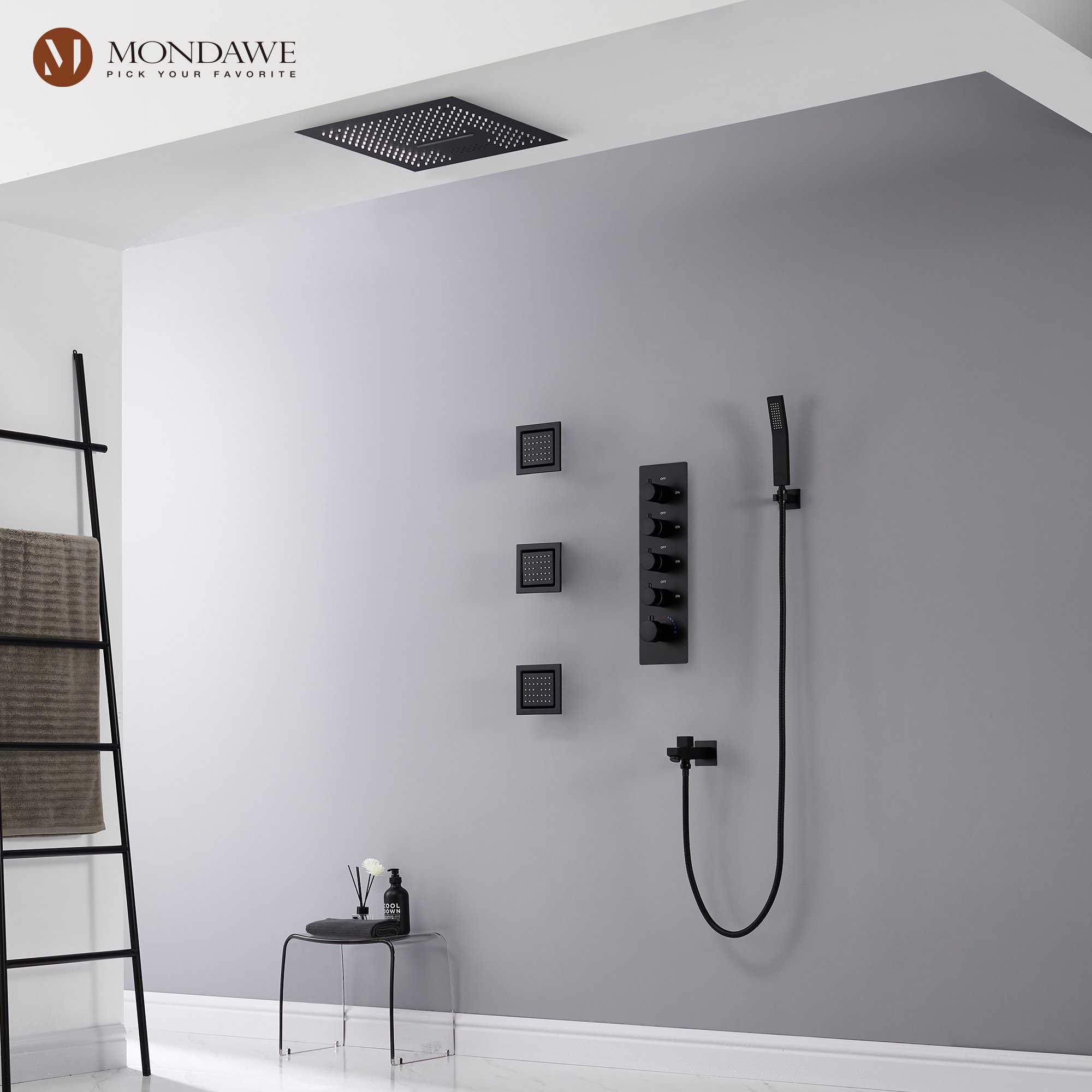Mondawe WF6338SC-16BL Showerhead-Bar-Panels - View #4
