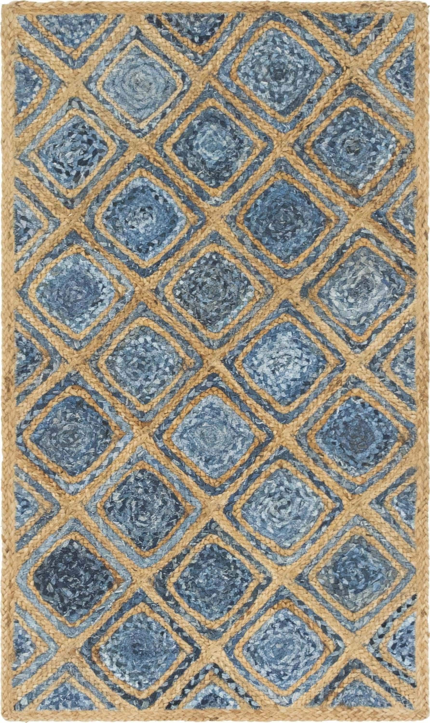 Blue and Beige Handmade Braided Jute Area Rug