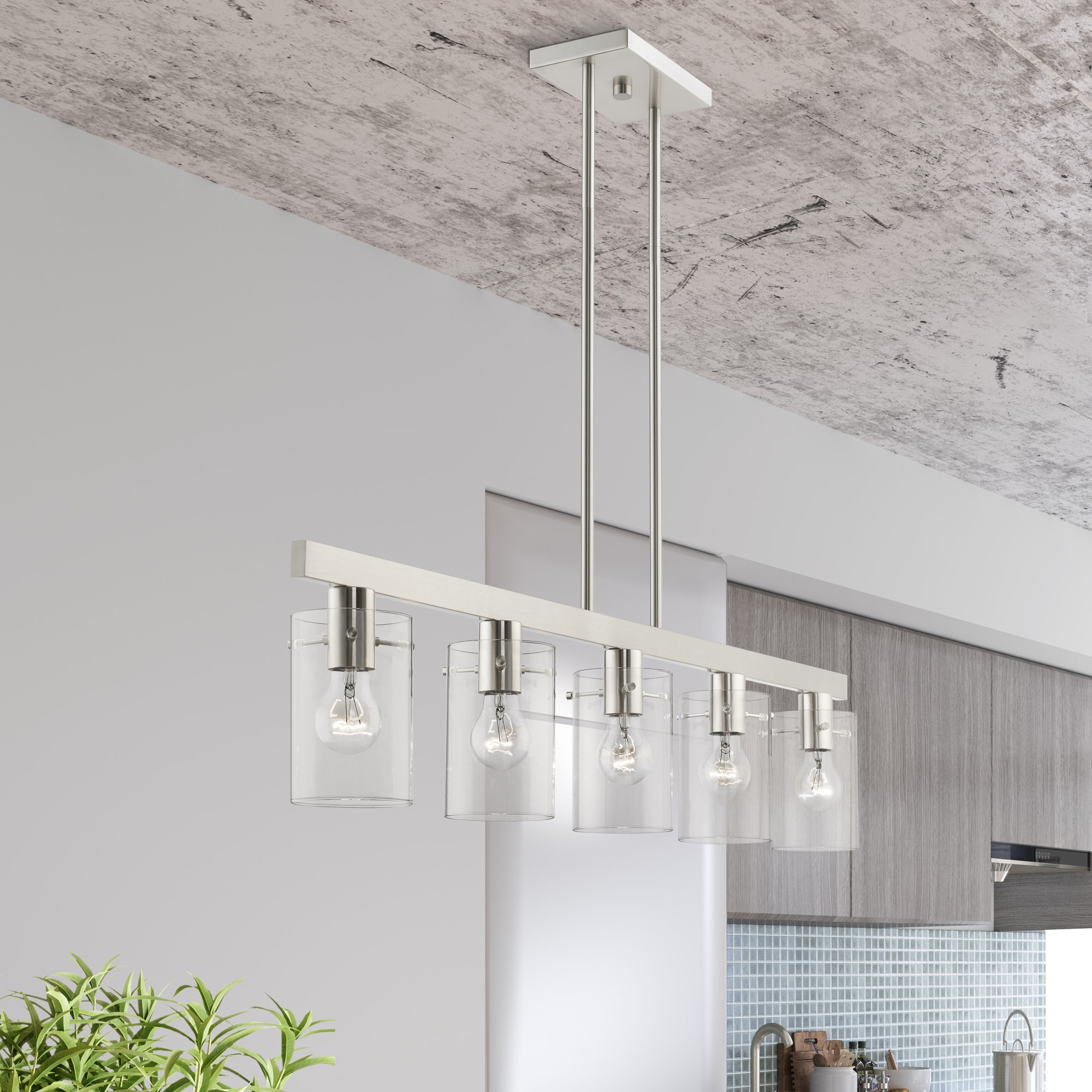 Munich Collection Brushed Nickel 5-Light Linear Chandelier with Clear Glass