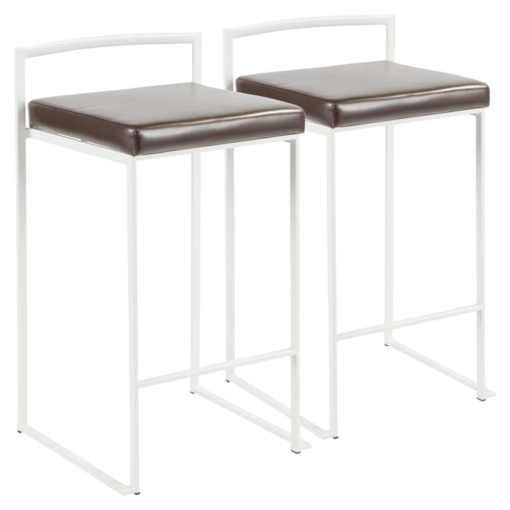 LumiSource B26-FUJI W+BN2 Fuji Set of 2 White, Brown 31-in H Bar height Upholstered Stackable Metal Bar Stool