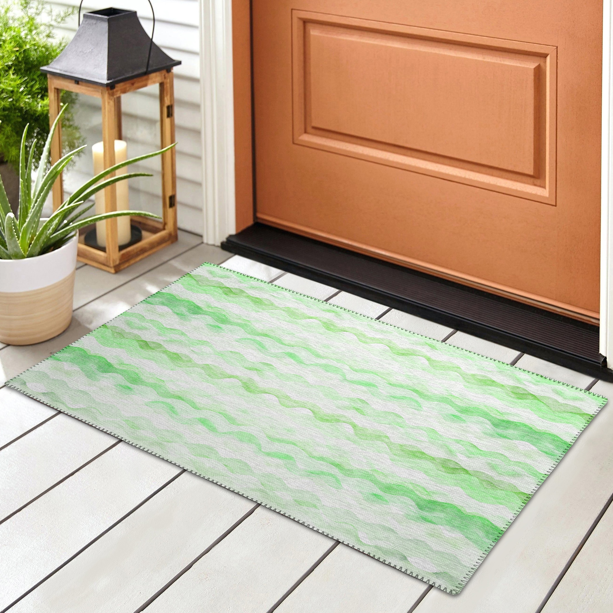 Light Gray & White Cotton Door mat Rug Indoor Outdoor - 2x3' Zig