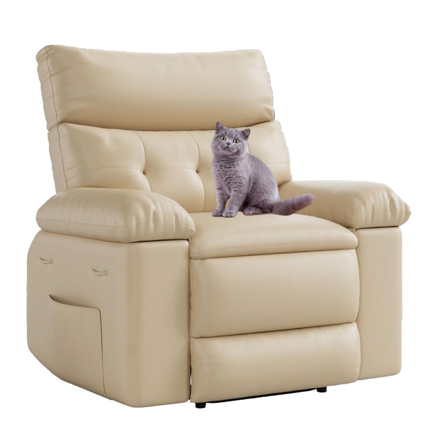 Der Rose LMXPHO-337W-09115DTA Oversized Recliner Chair with Side Pockets for Adults Beige