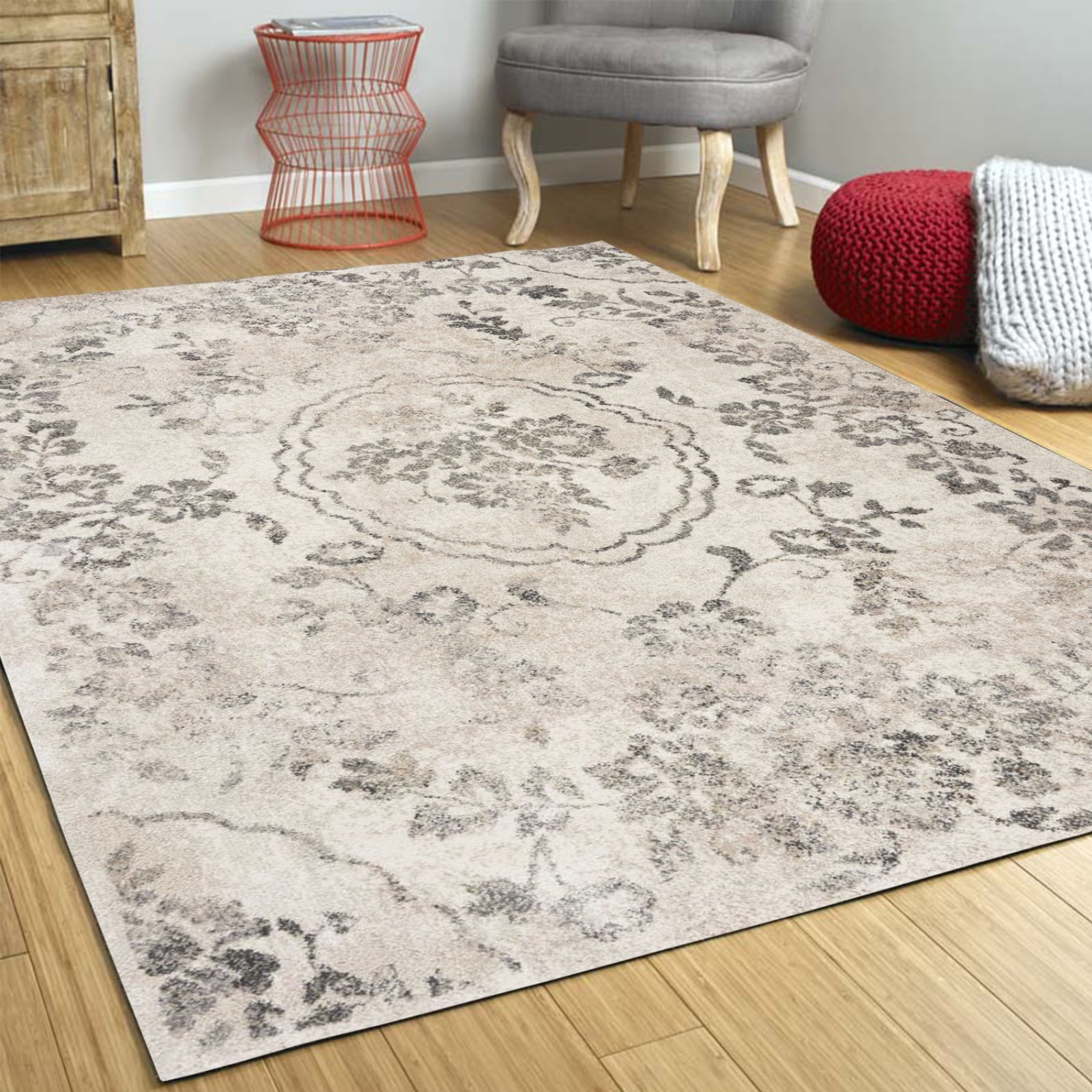 HomeRoots 353865 Bernadette 3 X 4 (ft) Rag Gray Indoor Distressed/Overdyed Area Rug