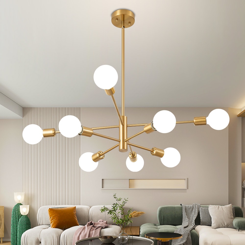 POWLIG 8 -Light Brushed Gold Metal Chandelier