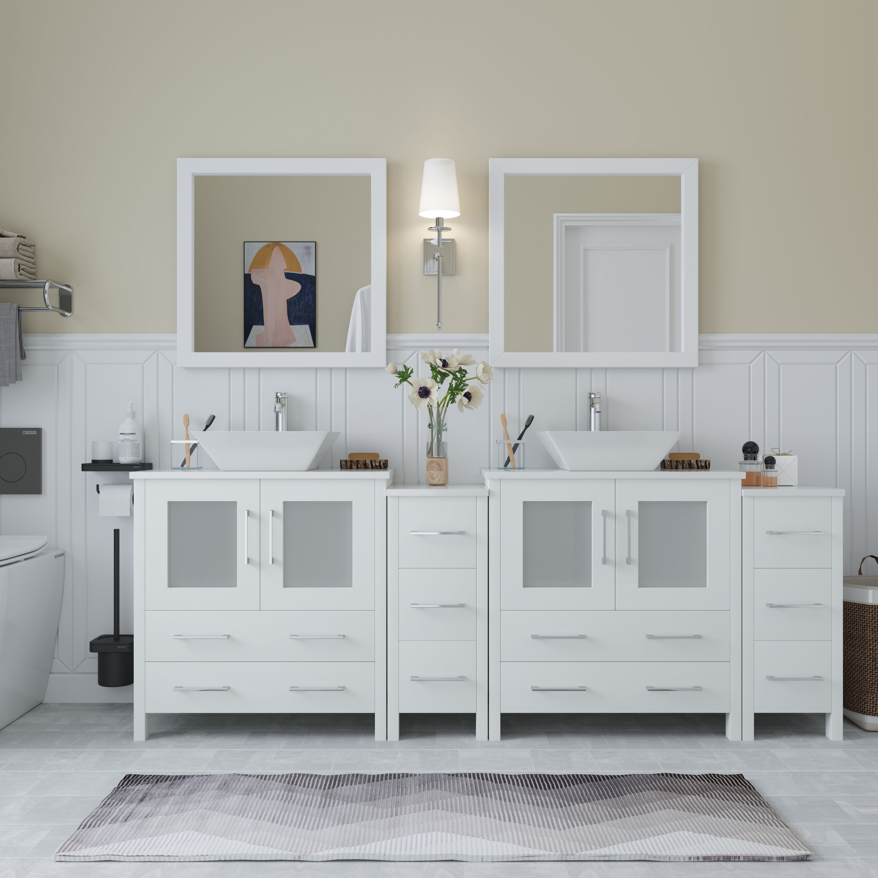 Vanity Art Ravenna 84 In White Double Sink Bathroom Vanity With White Engineered Marble Top 