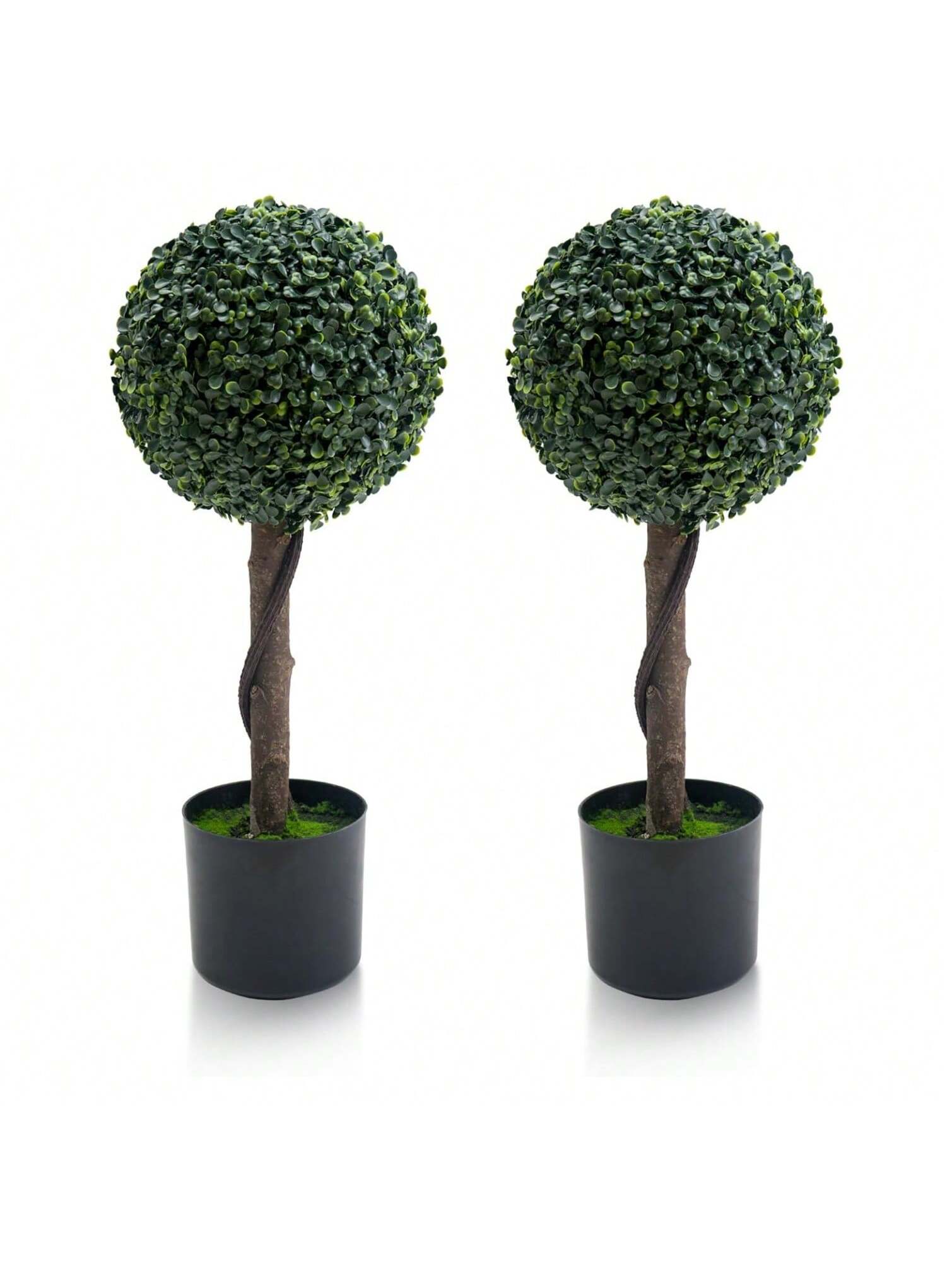 WhizMax GGL-PHO-33K9FBJB 24in Artificial Boxwood Topiary Ball Tree Set of 2 Fake Decorative Plant Fake Topiary Ball Boxwood Trees Nursery Pot Included for Home  Balcony  Backyard and Garden