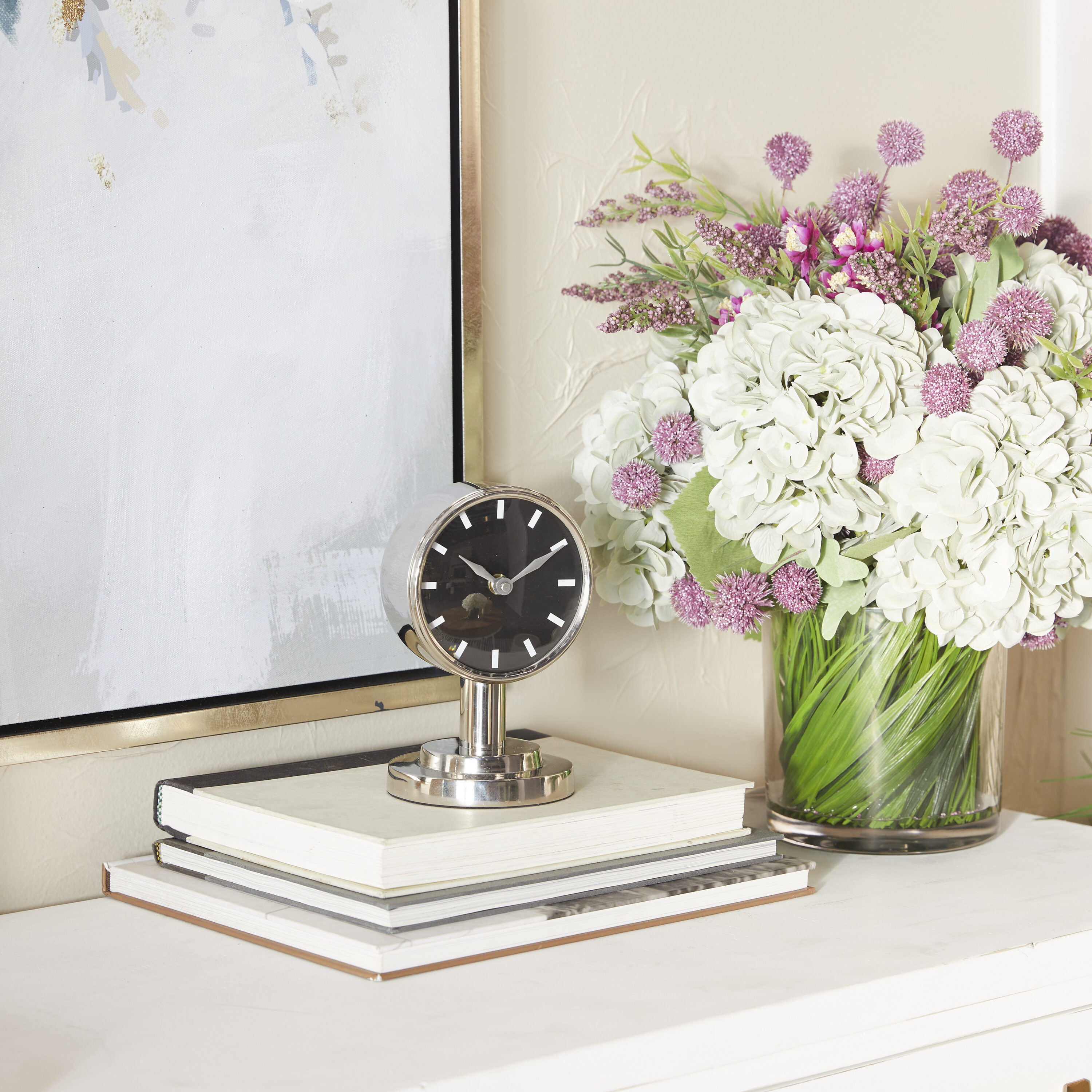 Grayson Lane 75327 Small Silver Stainless Steel Analog Round Tabletop Modern