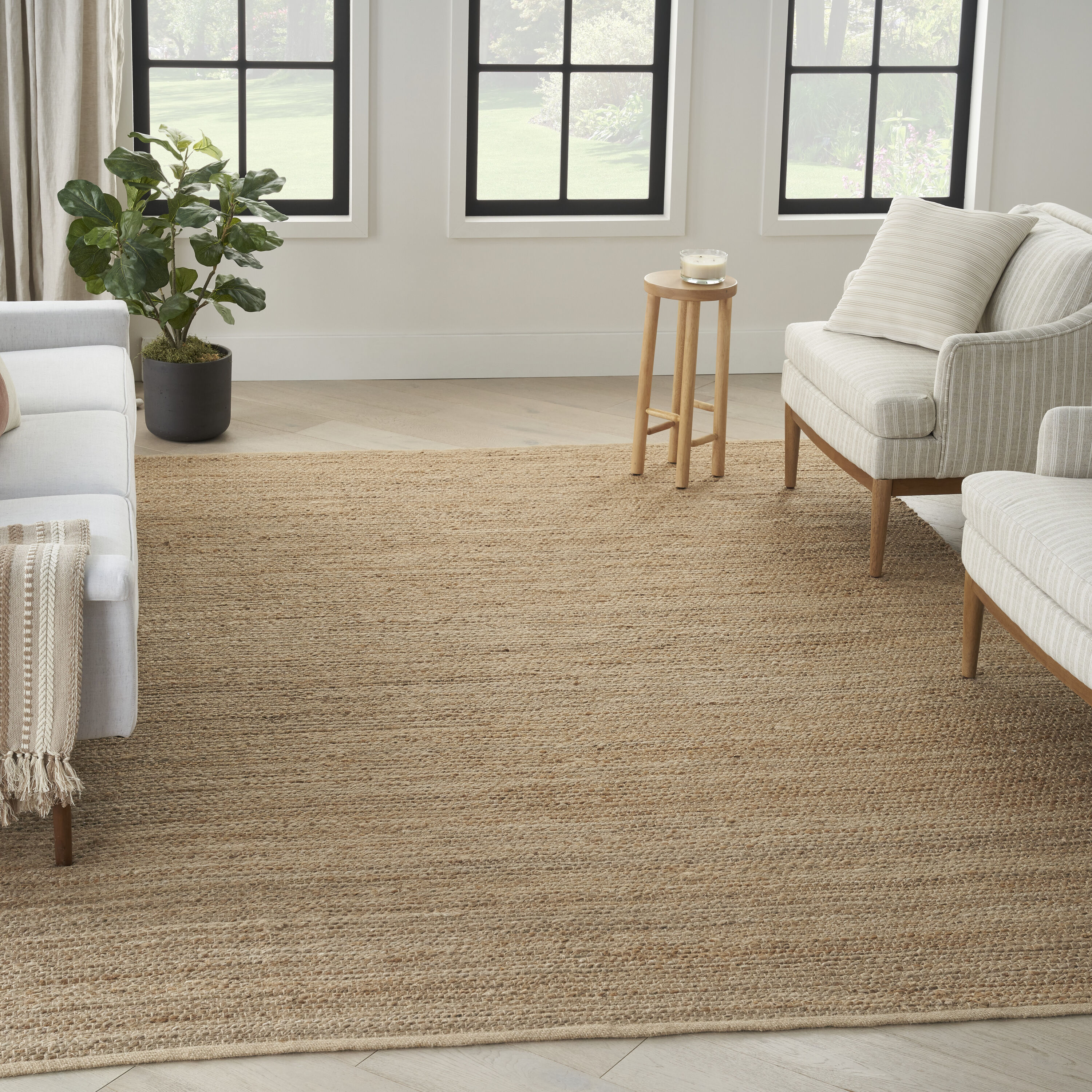 Nourison Home 099446932785 Natural Jute 9 x 12 (ft) Jute Natural Rectangular Indoor Solid Farmhouse/Cottage Area rug