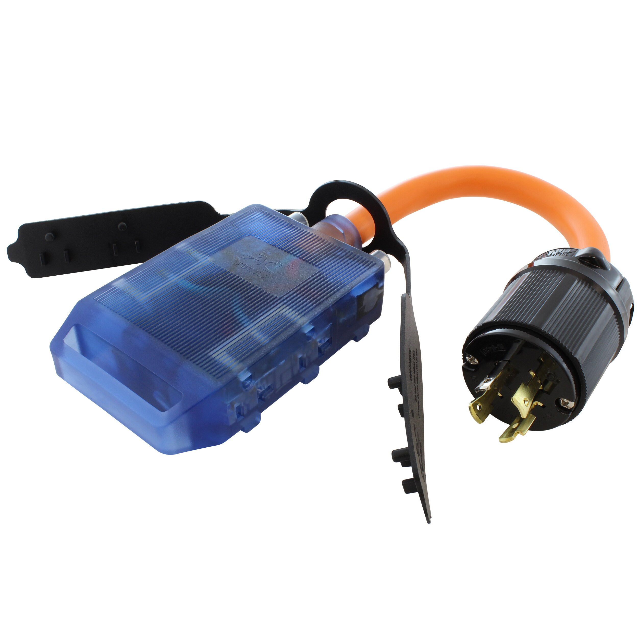 AC WORKS L1420CBF520 1.5ft NEMA L14-20P to 4 NEMA 5-20R With Breakers 20 -Amp 4-wire to 3-wire grounding Single to four Orange Basic Flexible Adapter