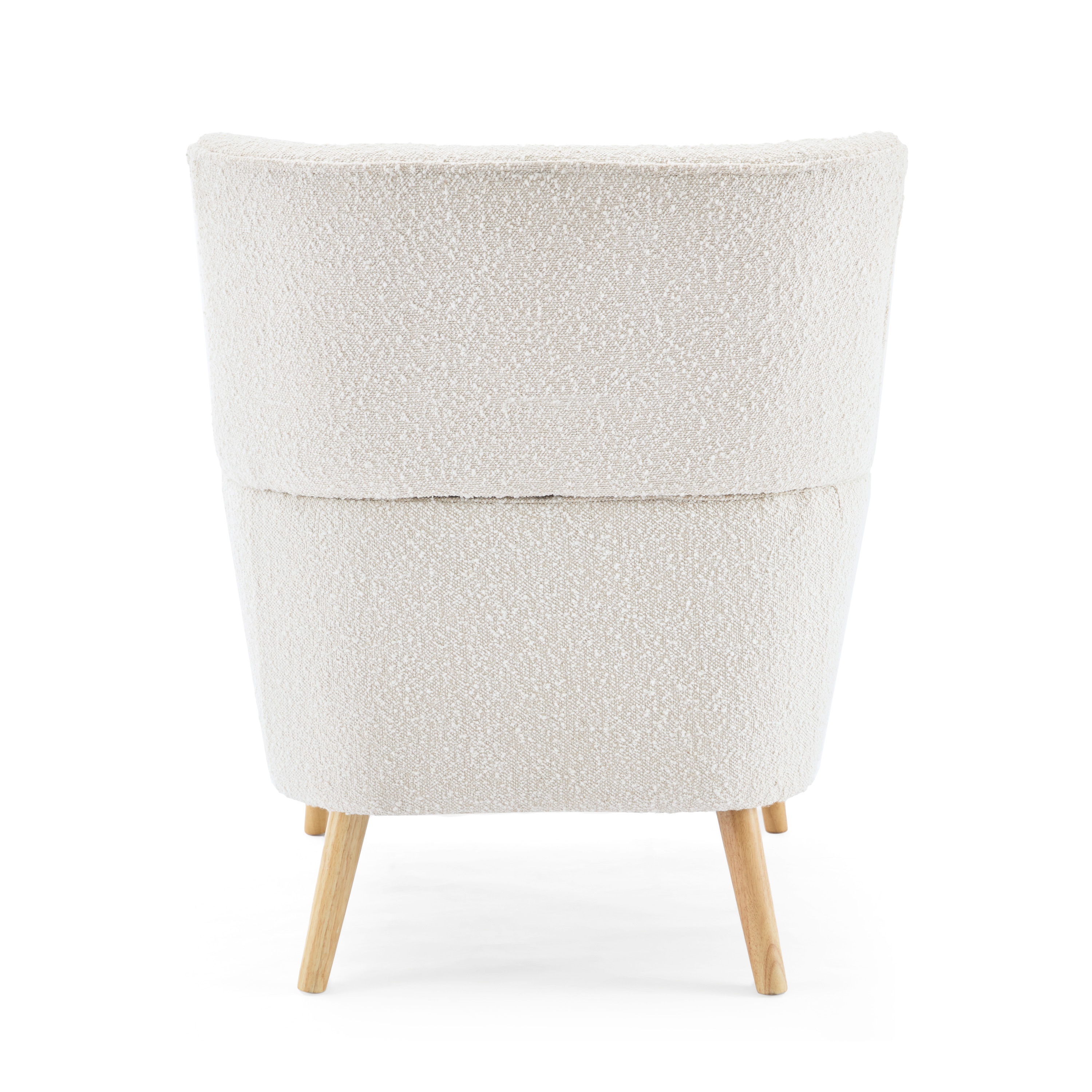 Contemporary White Boucle Upholstered Club Chair with Natural Wood Legs