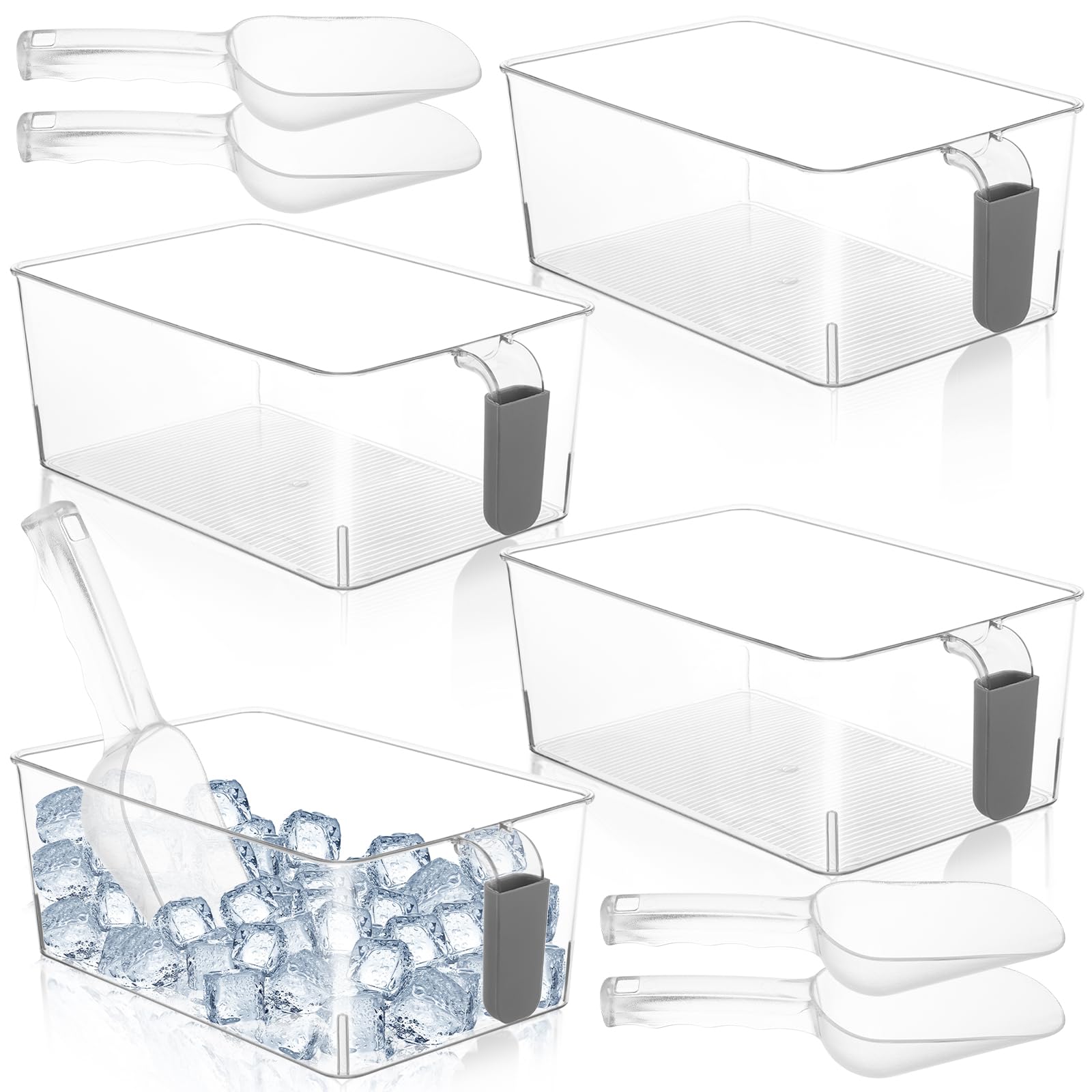 Yichuhaoxi  2 Set Ice Storage Bins for Freezer with Lid and Scoop Transparent Plastic Food Organizer with Pull Out Handle for Kitchen Fridge Home