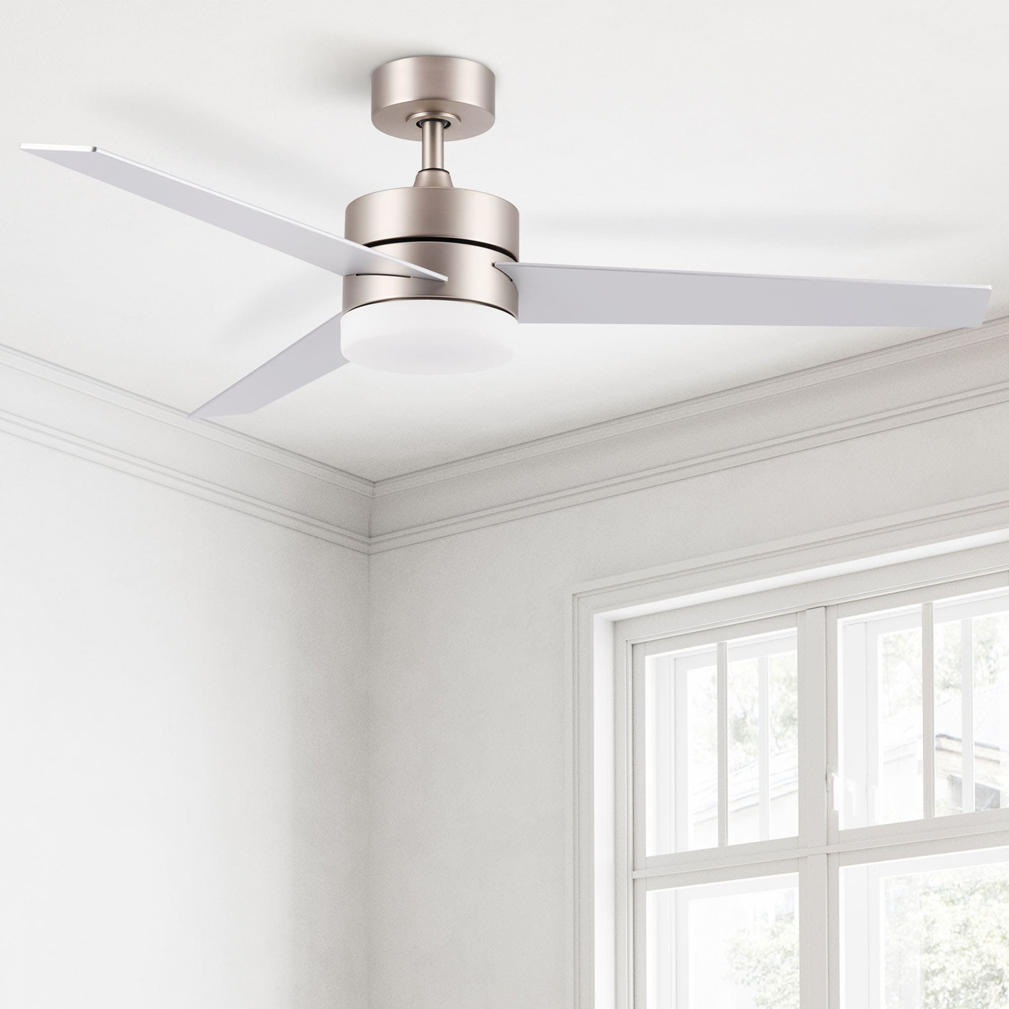 CO-Z CFN-1503-NI 52-in Integrated LED Nickel with Brushed Blades Propeller Ceiling Fan With Light - Remote Included ( 3 -Blade )