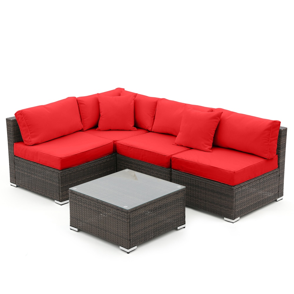 outdoor sofa with red cushions