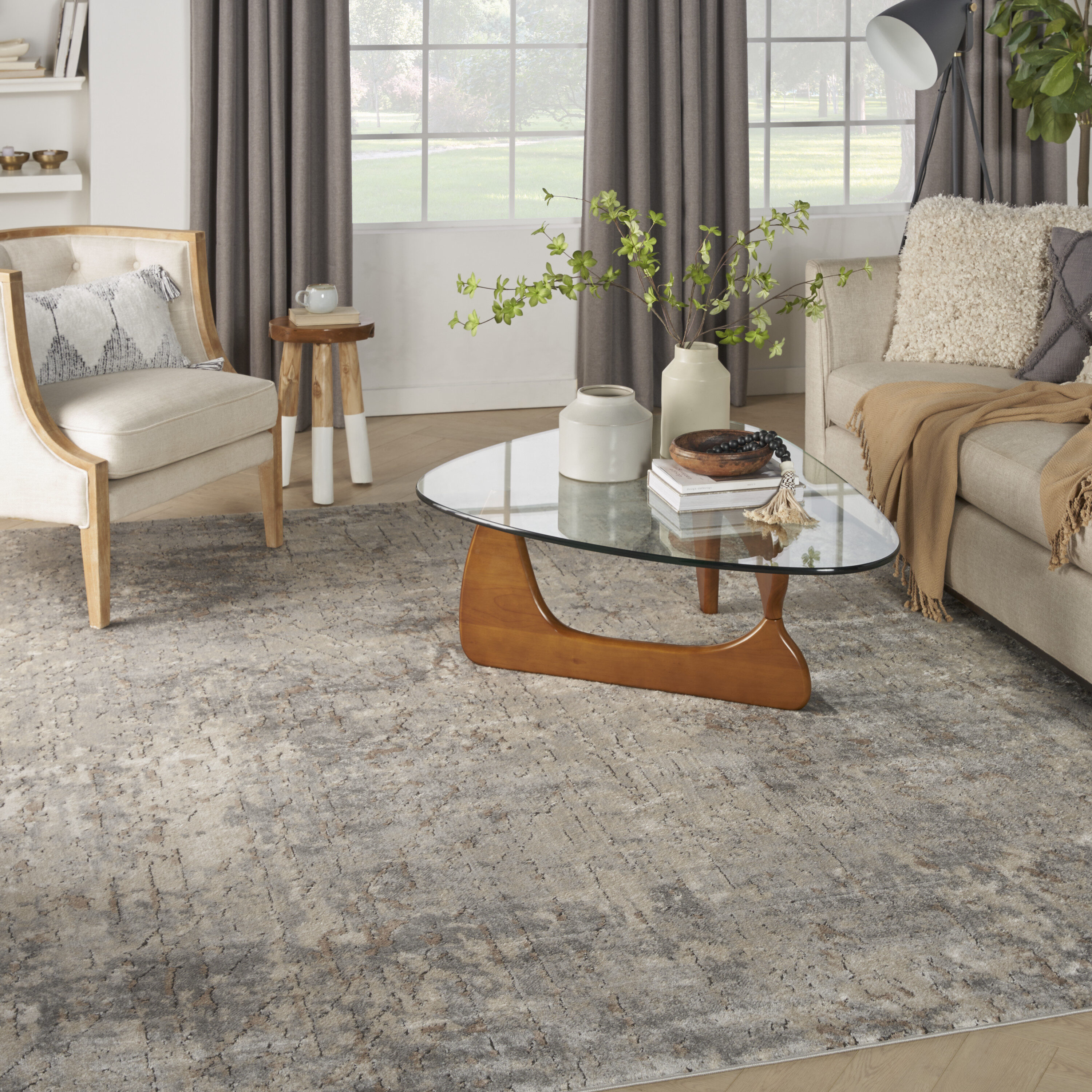 Nourison 099446748904 Concerto 8 x 10 (ft) Loomed Polypropylene Beige/Grey Rectangular Indoor Abstract Area rug