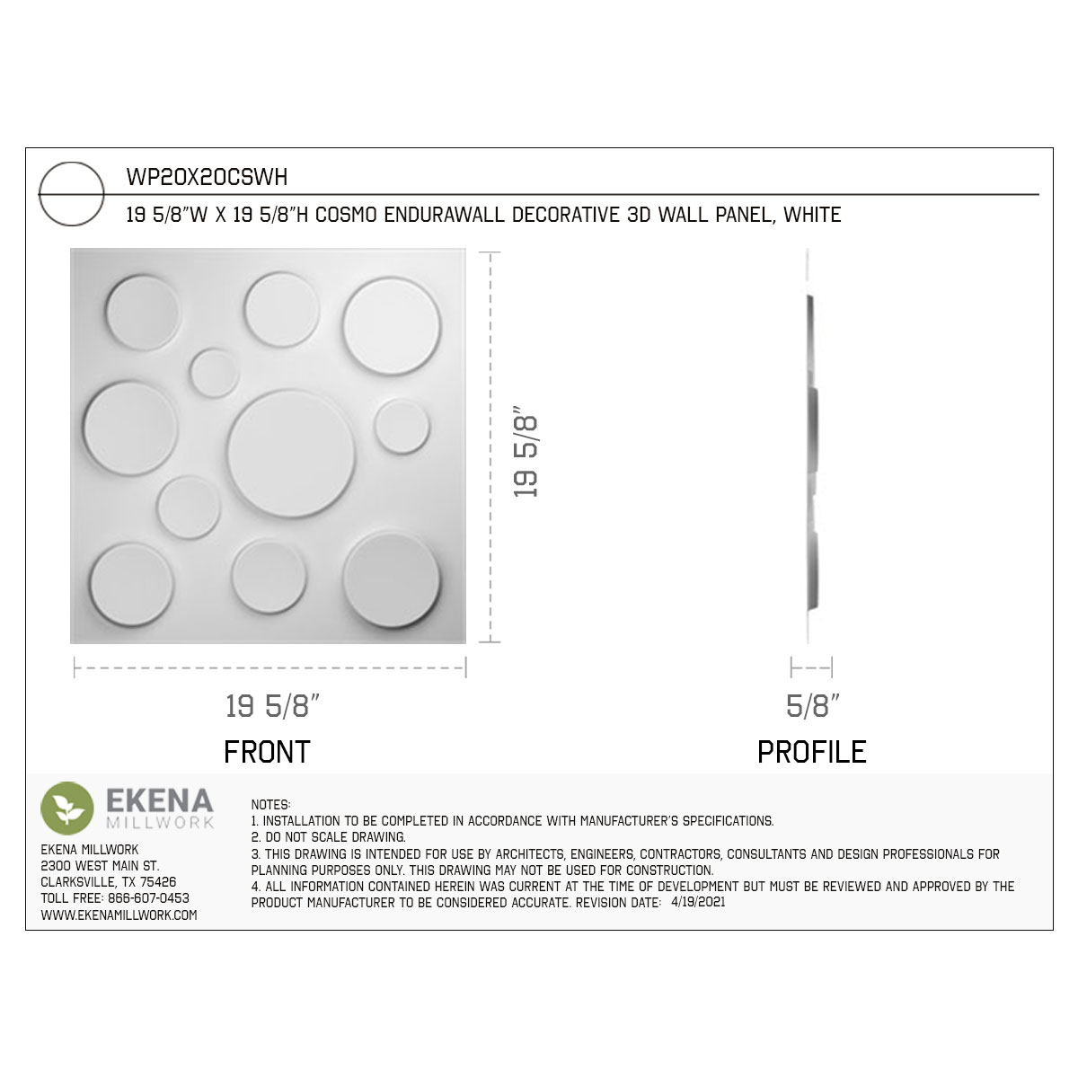 Ekena Millwork WP20X20CSWH-CASE-10 Wall-Panels - View #2