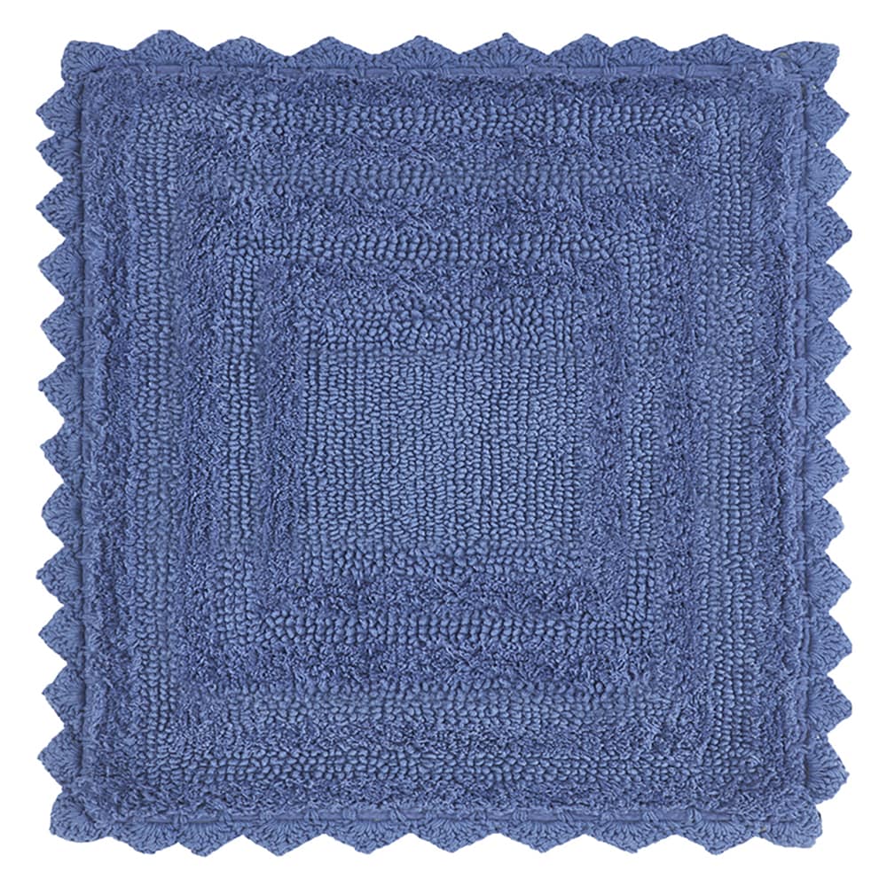 Blue Cotton Tufted Reversible Crochet Bath Rug Set