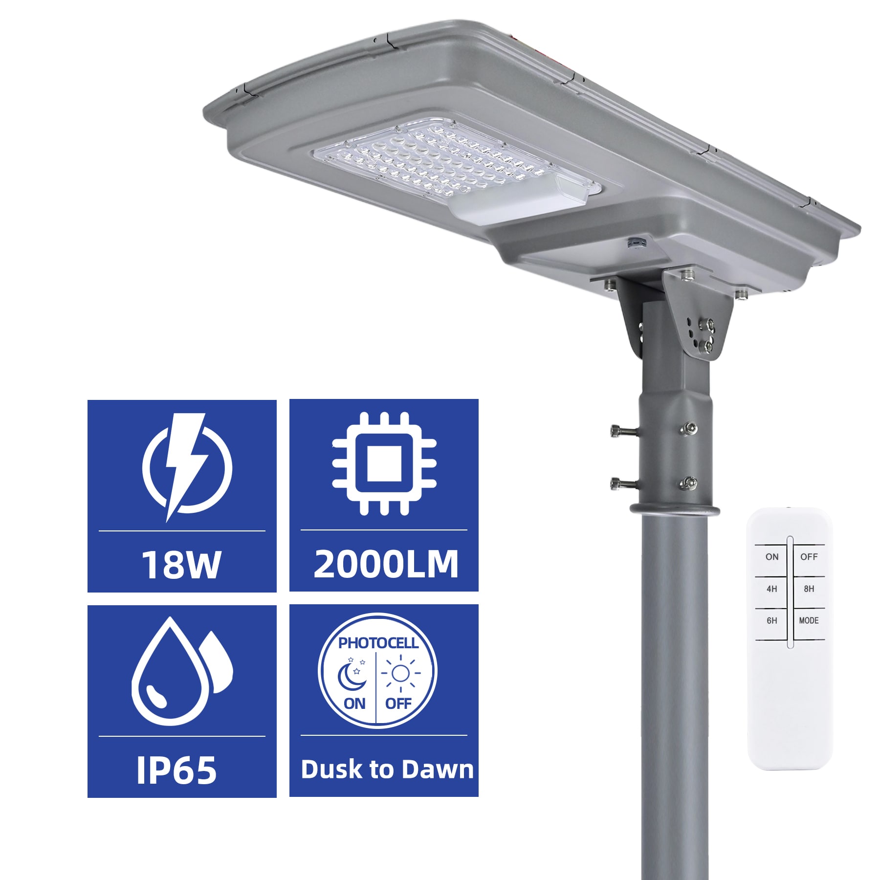 Bieuoram Solar Street Light 18W 2000LM Dusk to Dawn Outdoor LED Flood Light with Remote Control IP65 Waterproof Courtyard Parking Lot Rural Road