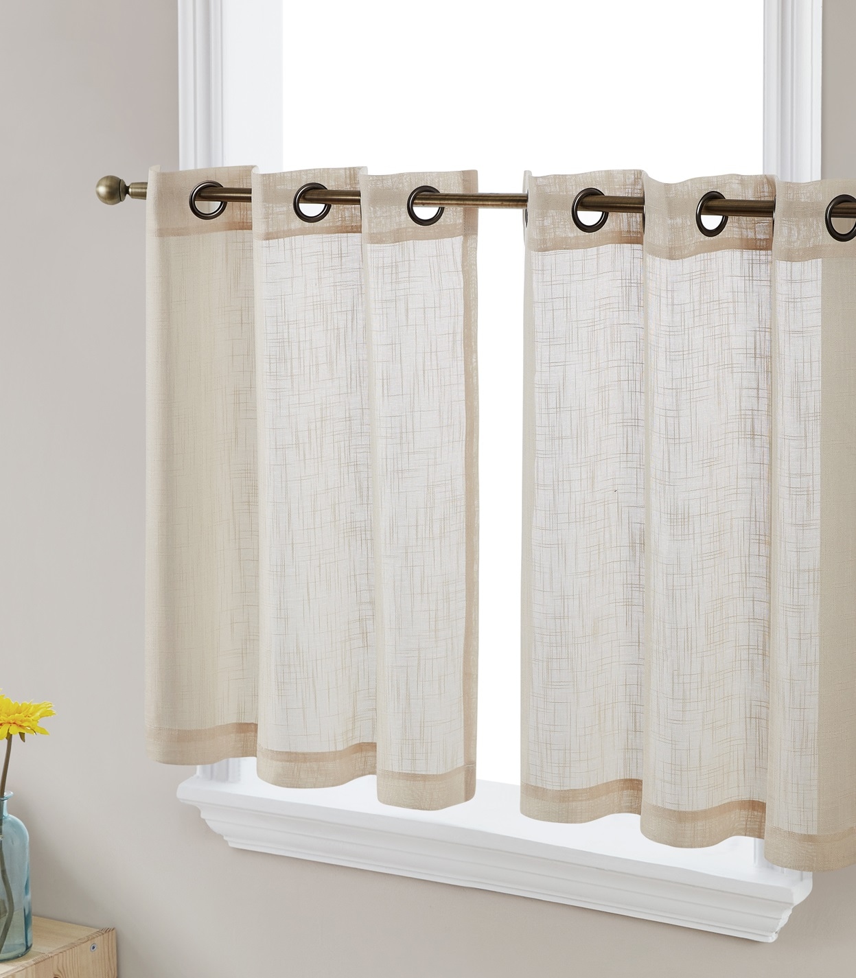 HLC.me ABY-GR-TRS-BEIG24 24-Inches Beige Polyester Grommet Sheer Tier curtain