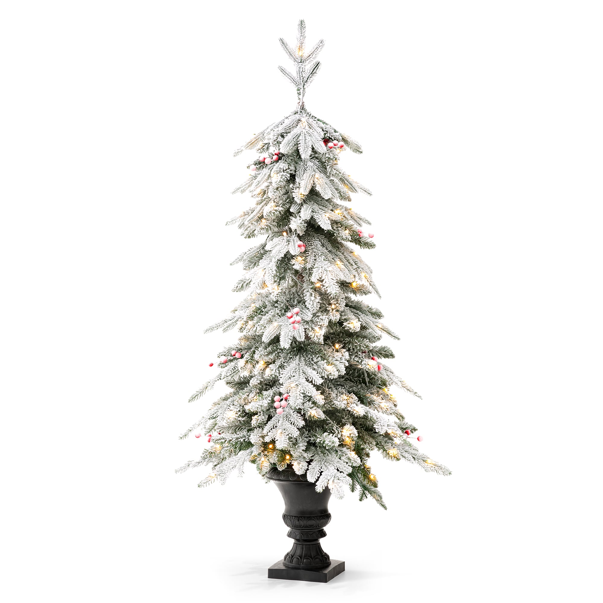 Glitzhome 2030800017 5-ft Pre-lit Flocked Artificial Christmas Tree with White LED Lights