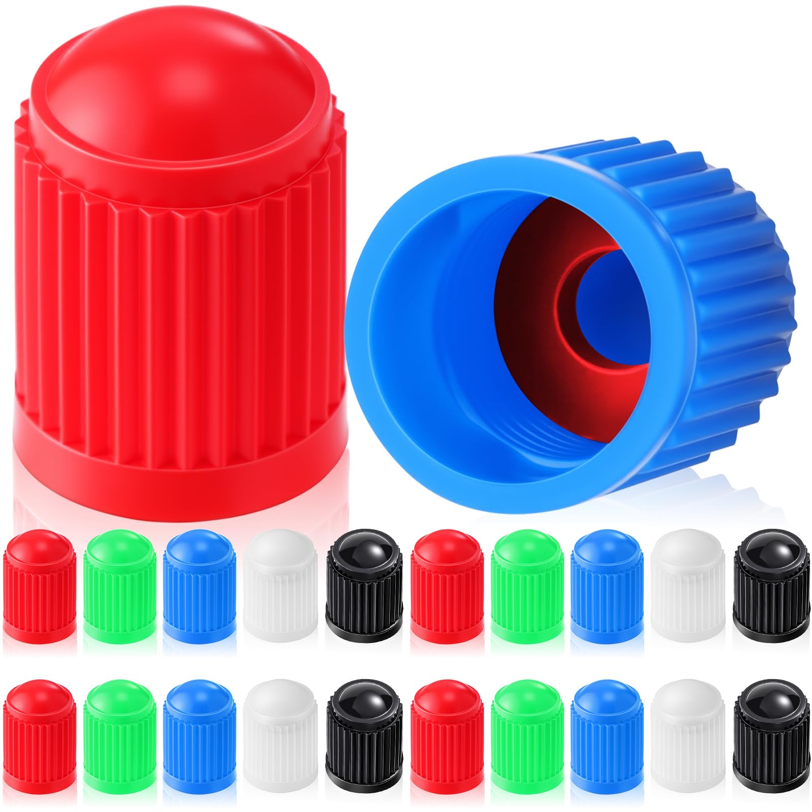 Aoibox  20 pack tire valve stem caps universal fit plastic black colorful dustproof waterproof covers for cars bikes SUVs trucks motorcycles