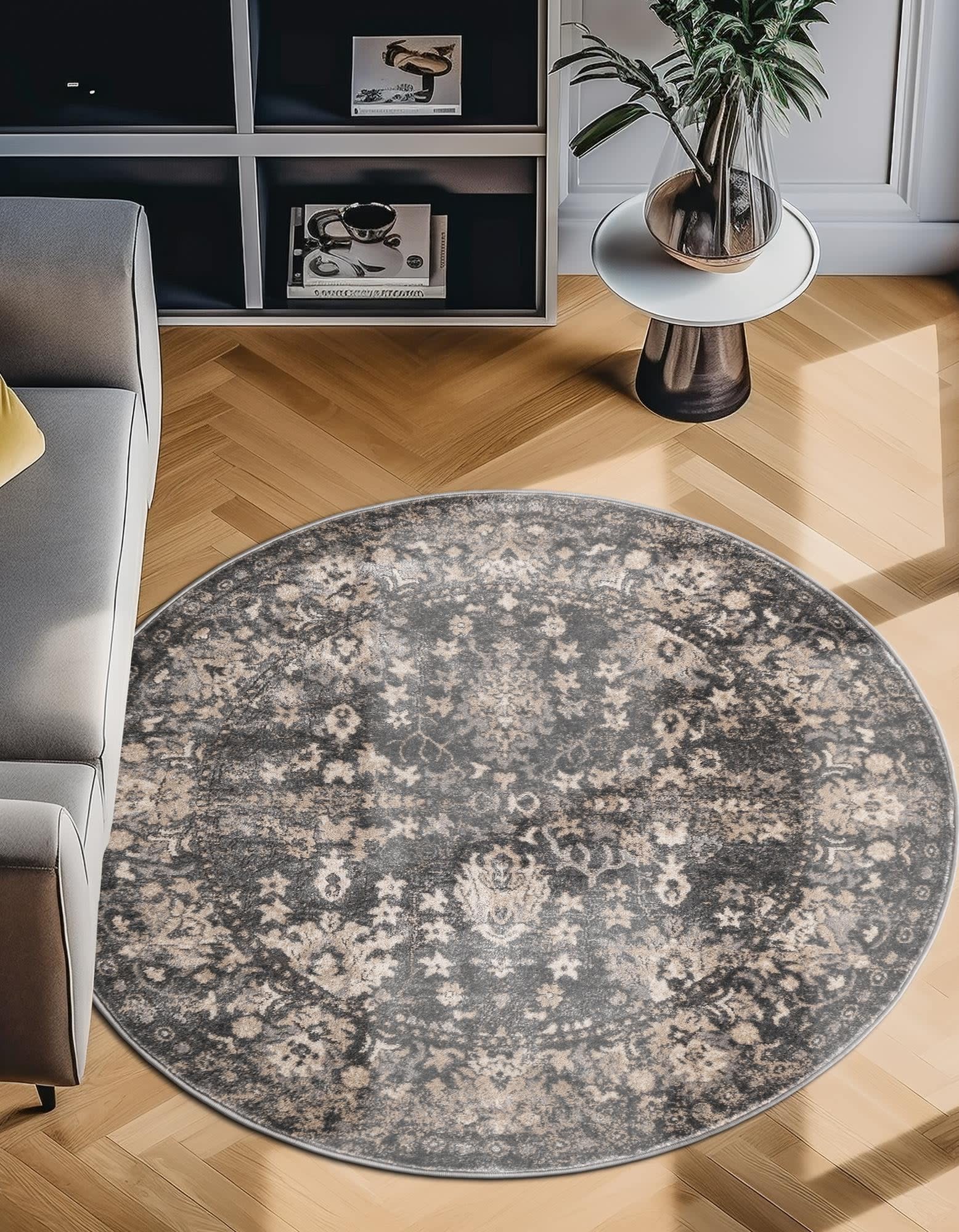 Unique Loom 3147253 Portland 5 x 5 (ft) Loomed Polypropylene Gray Round Indoor Border Area rug