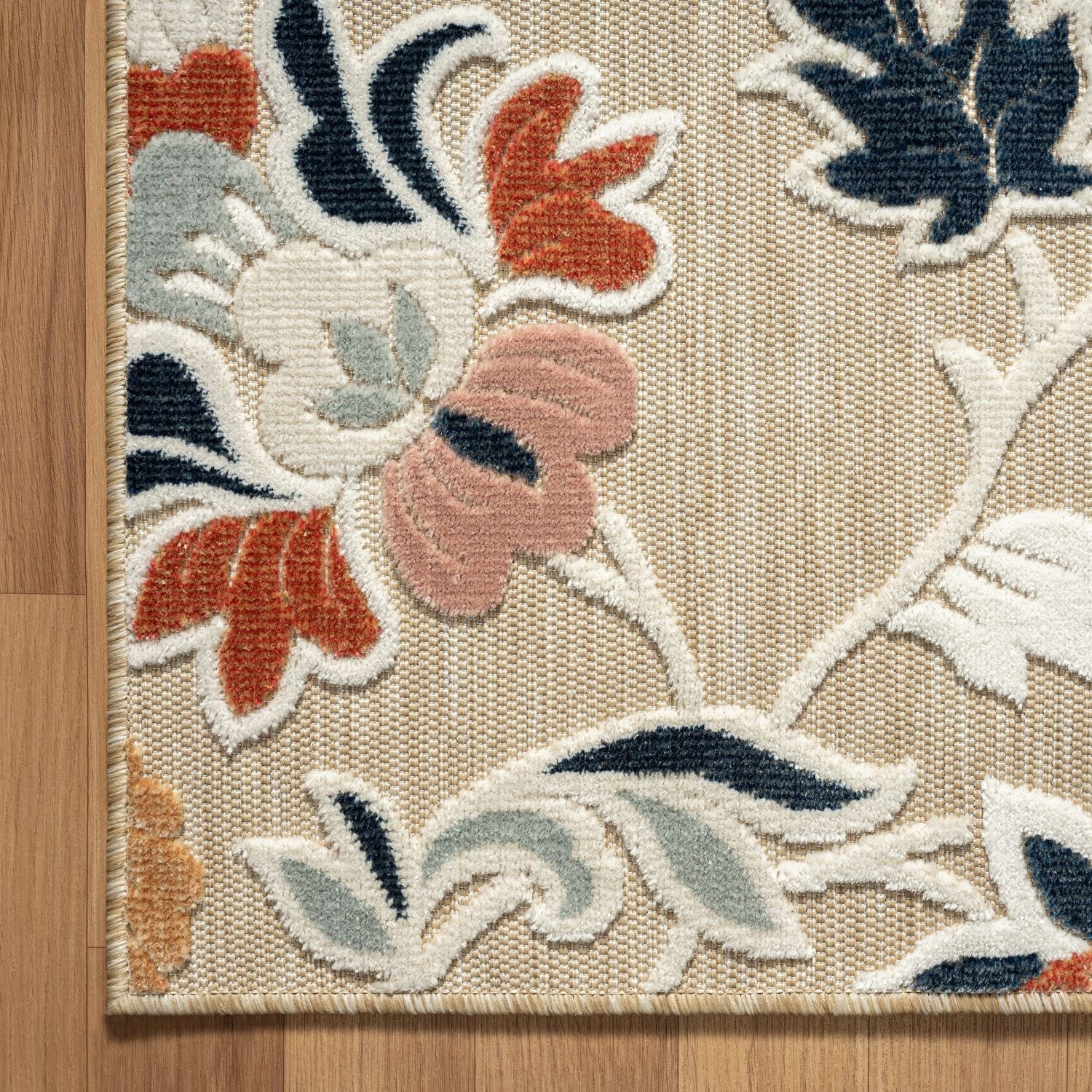 Reversible Blue Floral Filigree 5' x 7' Easy Care Rug