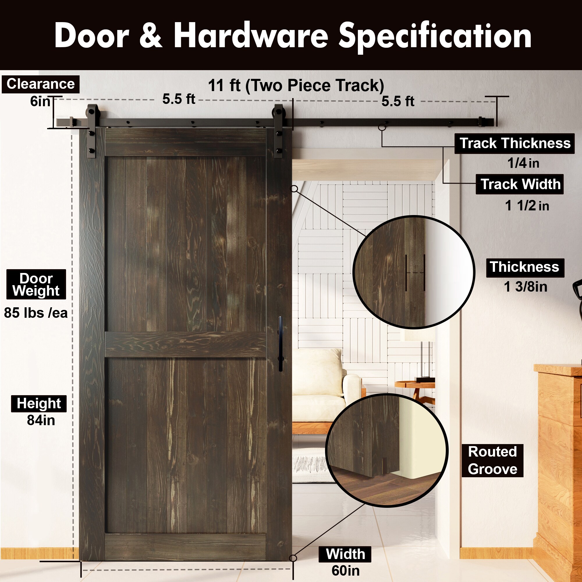 HOMACER YT1TGH132C-6084-H-EB Barn-Doors - View #7