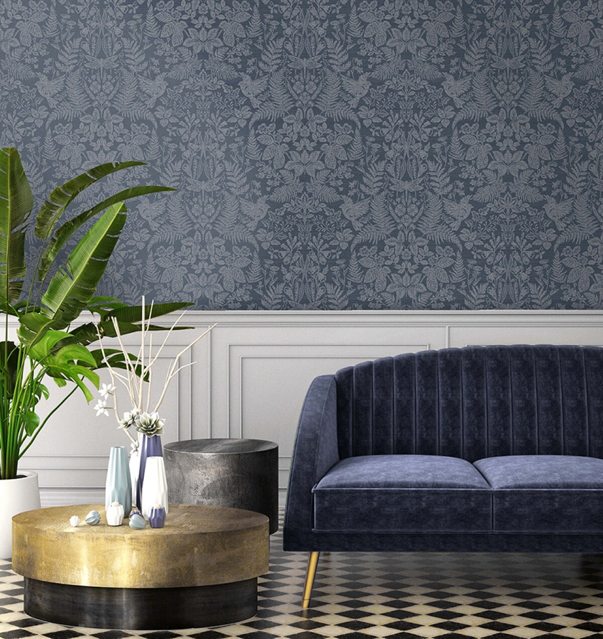 HOLDEN 56-sq ft Navy Blue Non-woven Textured Scenic Unpasted Wallpaper ...