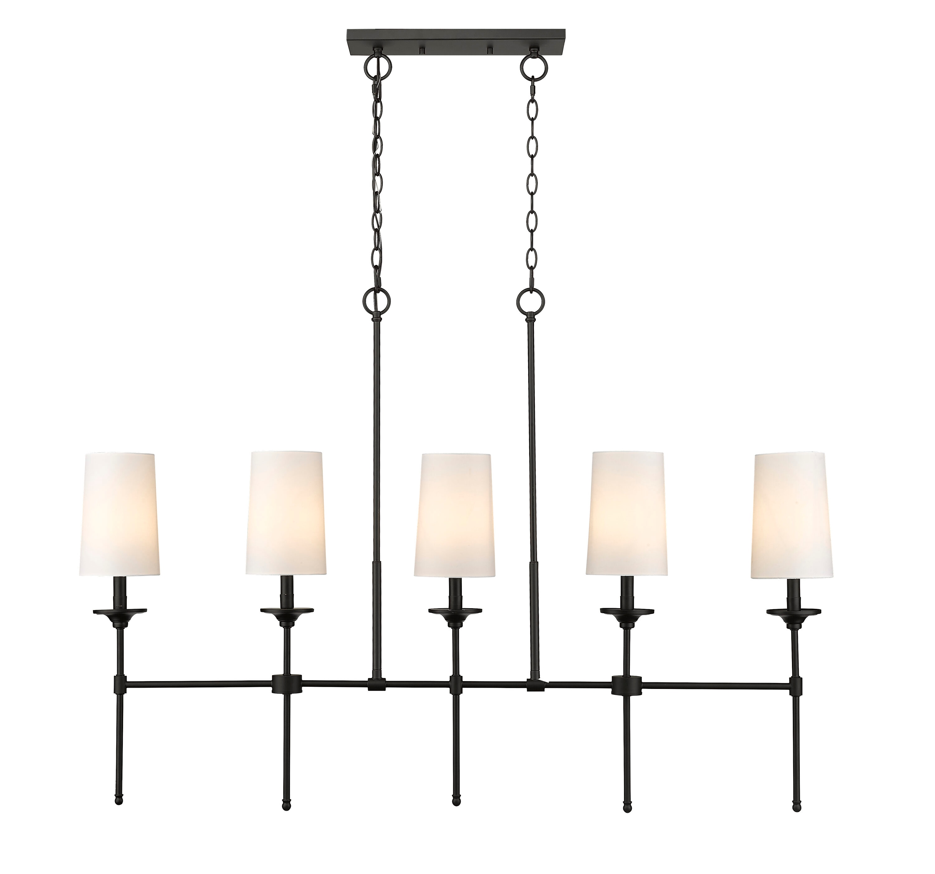 Emily Rubbed Brass 51" 5-Light Chandelier with Off-White Shades
