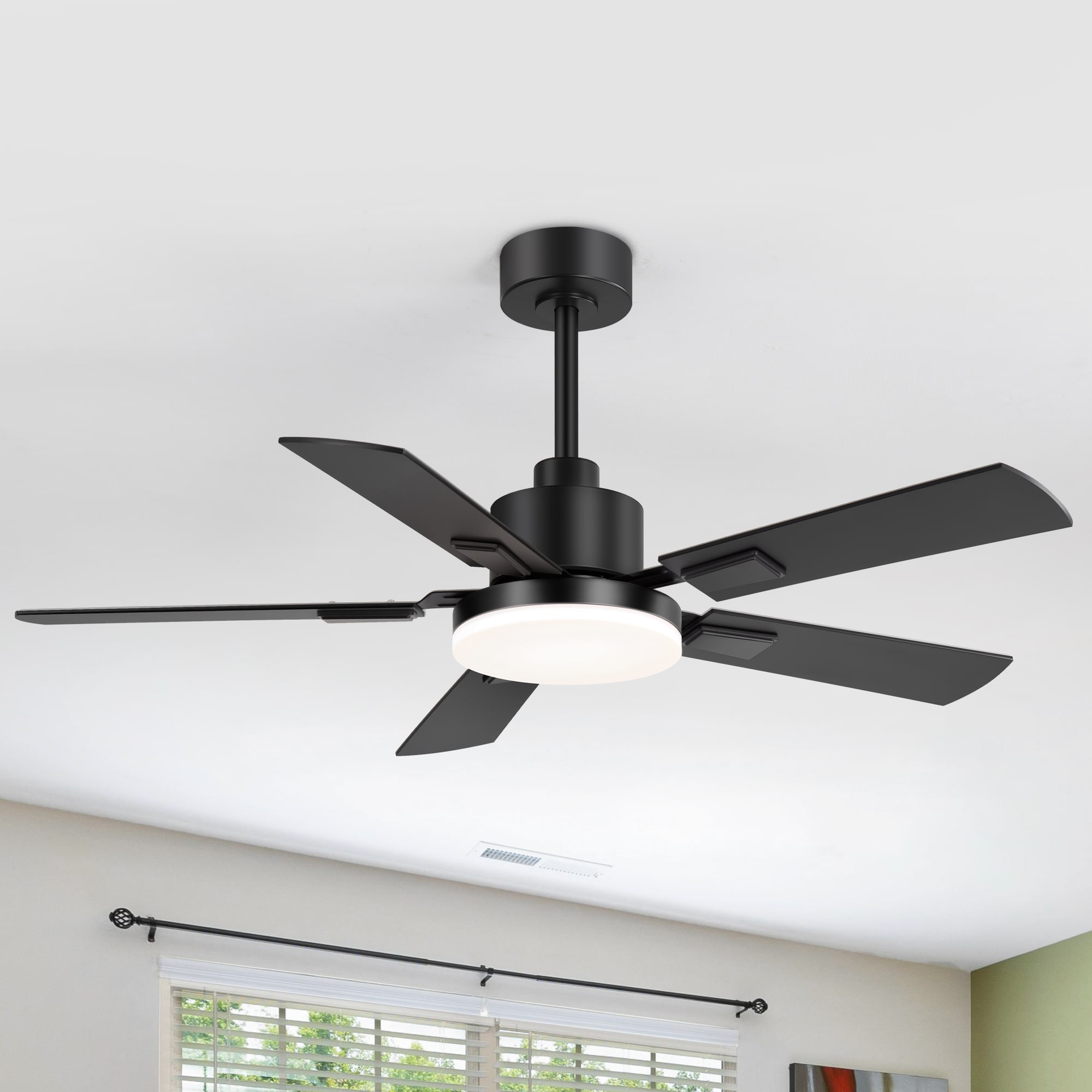 Breezary 33006-GD 48-in Color-Changing Integrated LED Matte Black with Black and Dark Walnut Blades Ceiling Fan With Light - Remote Included ( 5 -Blade )