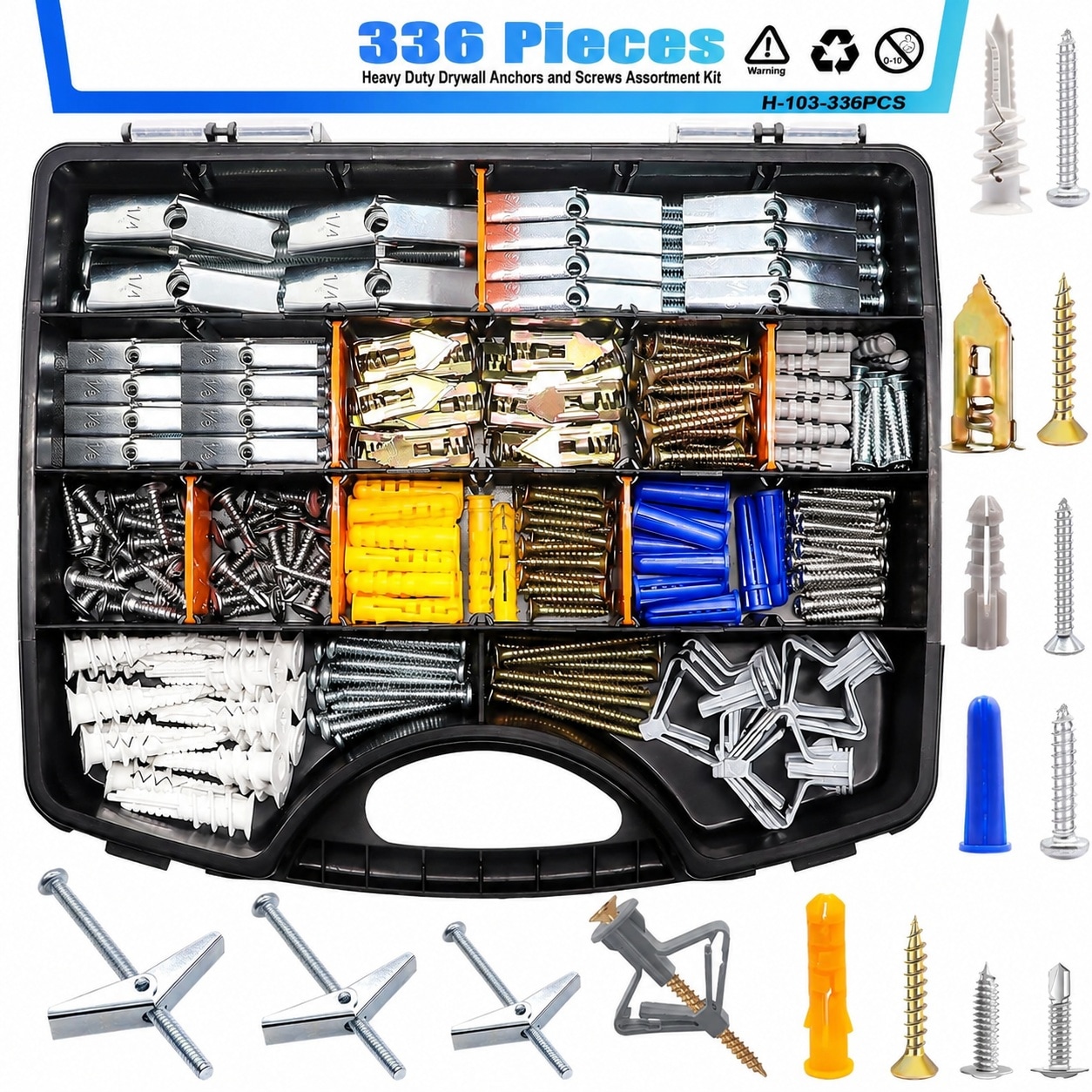 DYRCJ  336Pcs Toggle Bolts Heavy Duty Drywall Anchors and Screws Assortment Kit with 11 Sizes Metal and Plastic Wall Anchors for Hanging Art
