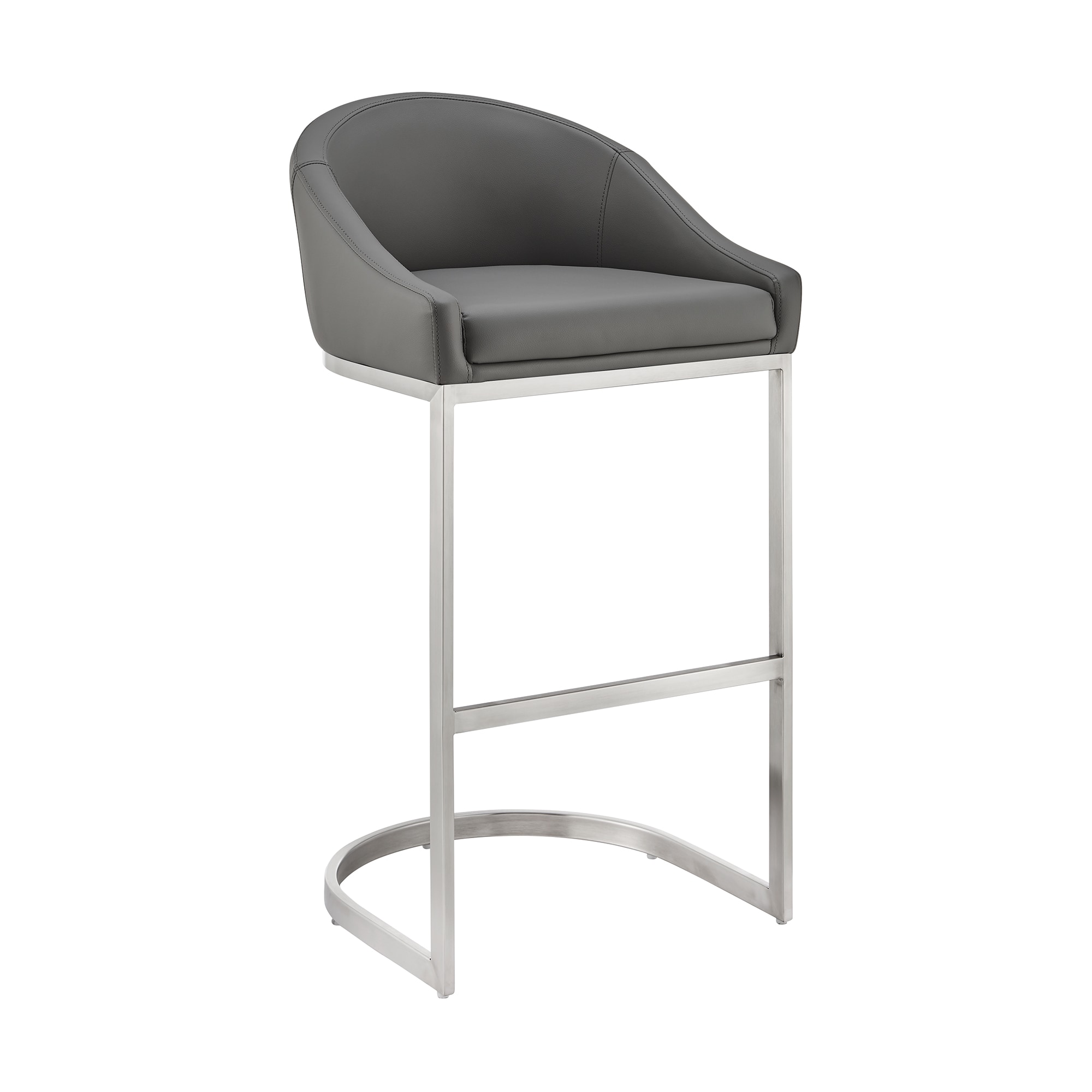 Armen Living 840254335806 Atherik Brushed Stainless Steel 28.0-in H Bar height Bucket seat Upholstered Metal Bar Stool and Back